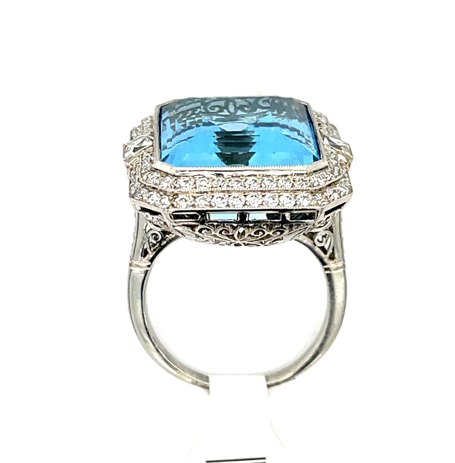 16.87ct Aquamarine Handmade Platinum Ring 1.11ct Old European Cut Diamonds .38ct French Cut Diamonds (Two Stones)