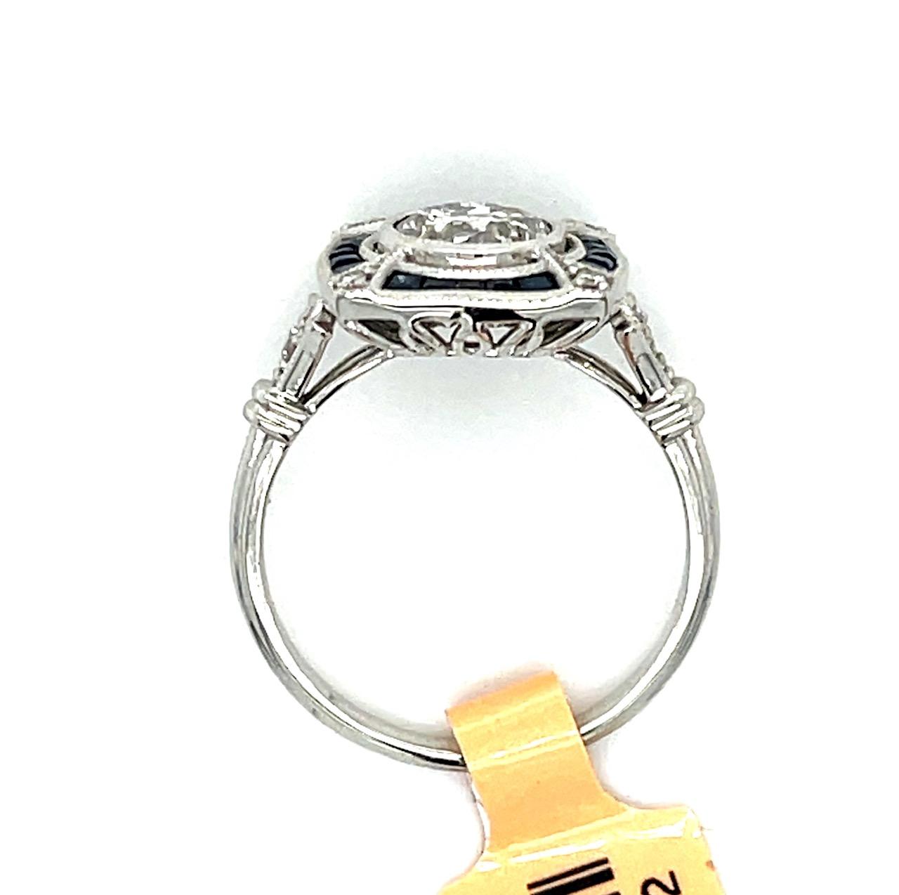 1.15ct OEC Dia PT Ring .47ct Sap .07ct SD 6.50 Size 4.80g