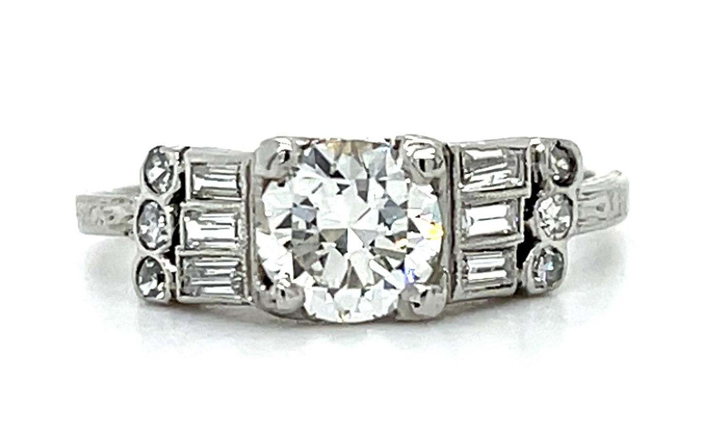 Art Deco .74ct Center Diamond .30ct SD Platinum Ring (Vintage 1930s) 3.50g 6 Siz
