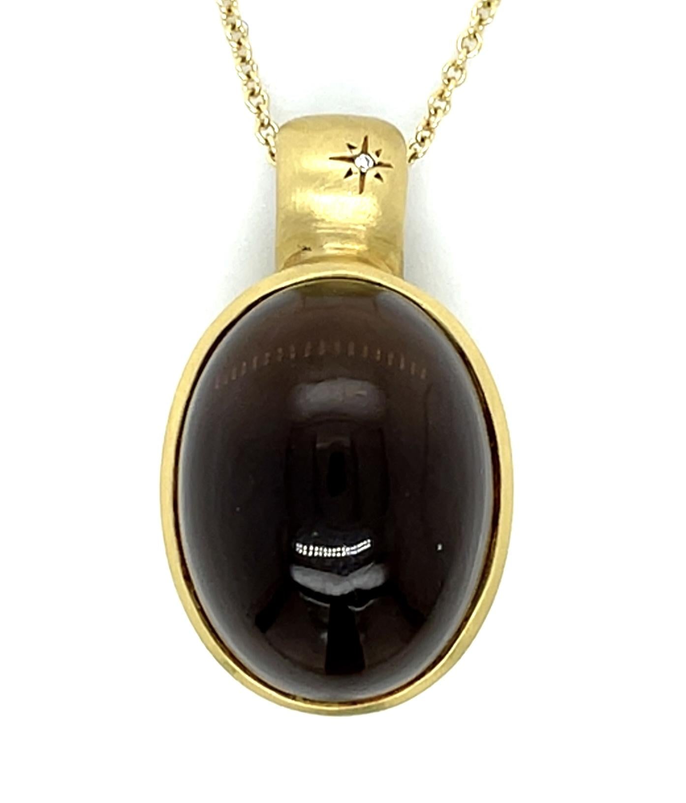 18.00ct Smoky Brown Topaz 18KY 12.50gr Pendant 14k Chain Signed H. Stern Length