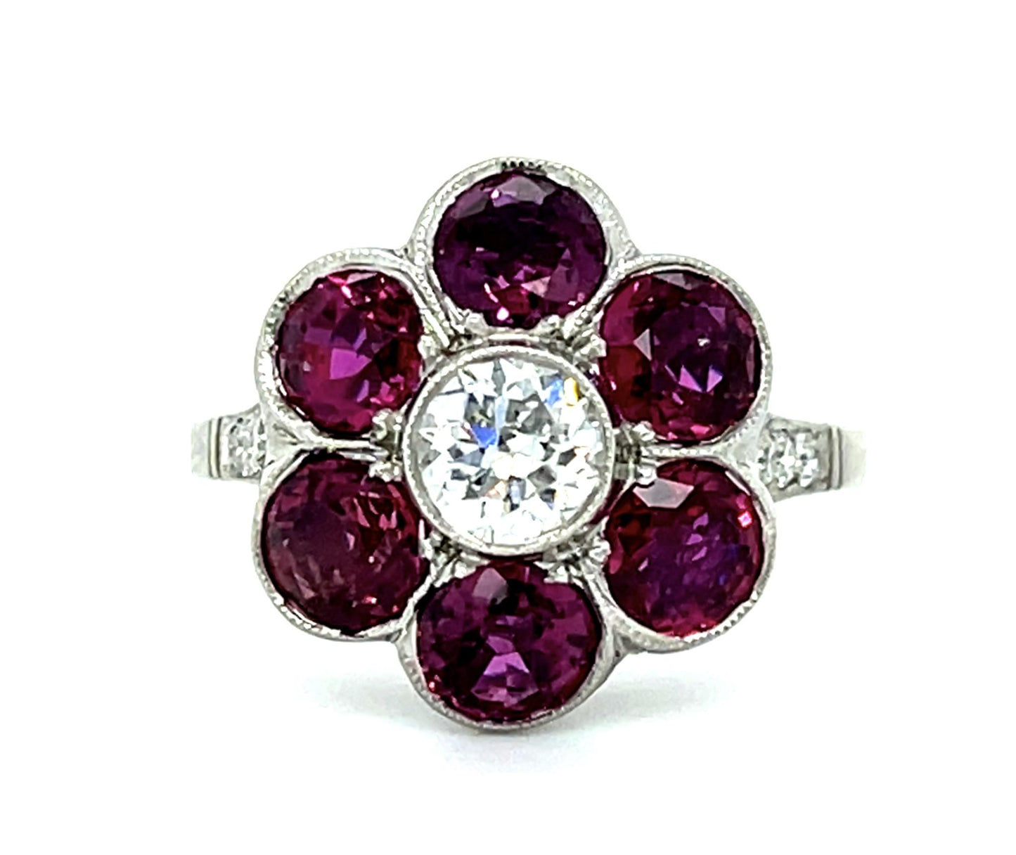 .54ct Old European Cut Diamond 3.27ct Ruby PT Handmade Ring .16ct SD 7 Size 6.32