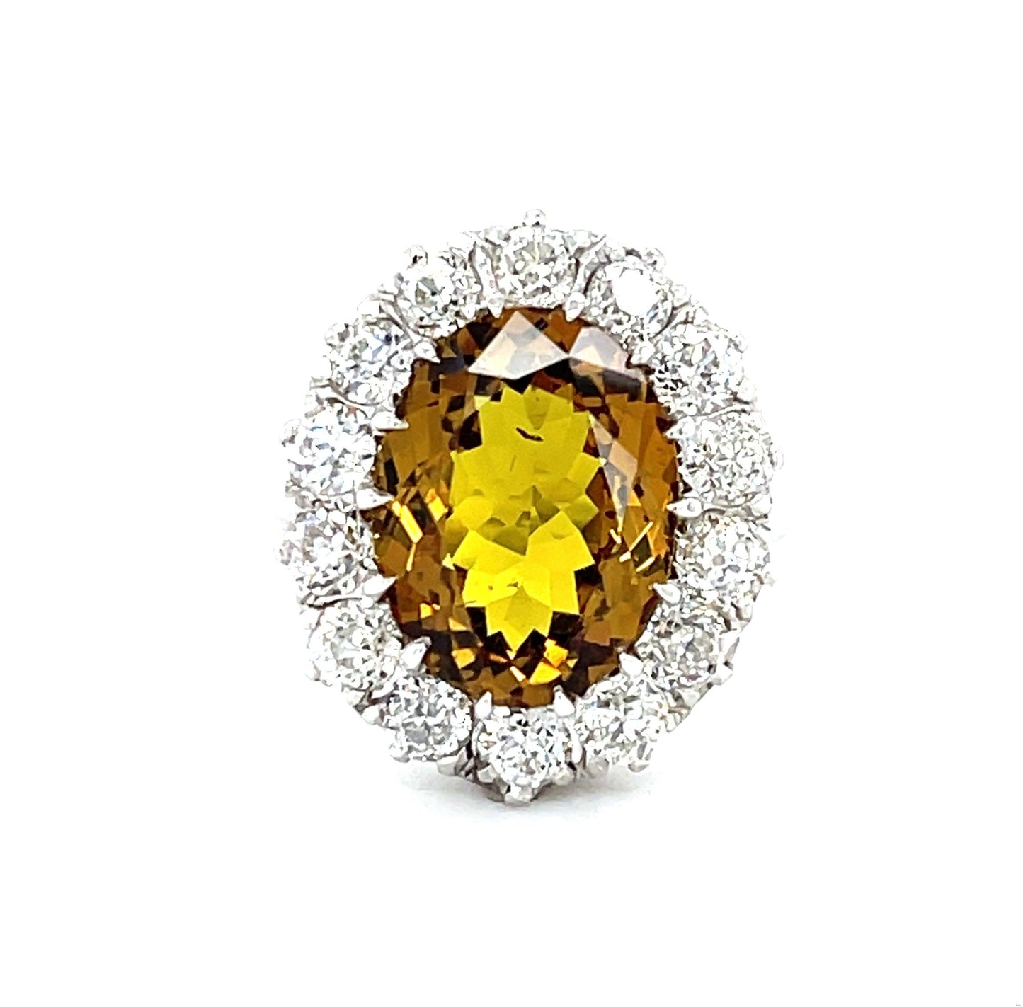 5.46ct Orange Sapphire 1.88ct Old European Cut Diamond 18KW Art Deco Ring 1920s