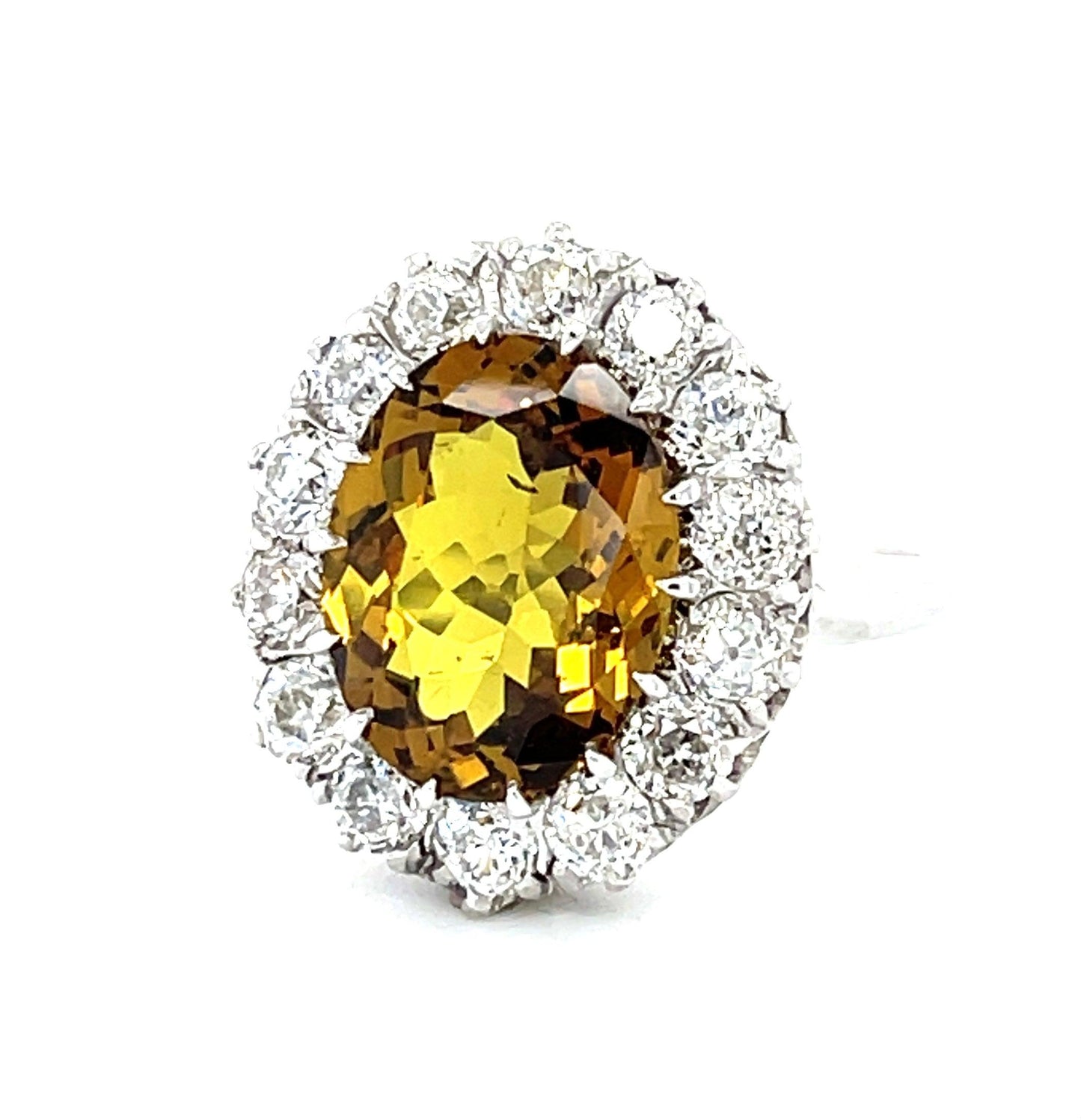 5.46ct Orange Sapphire 1.88ct Old European Cut Diamond 18KW Art Deco Ring 1920s