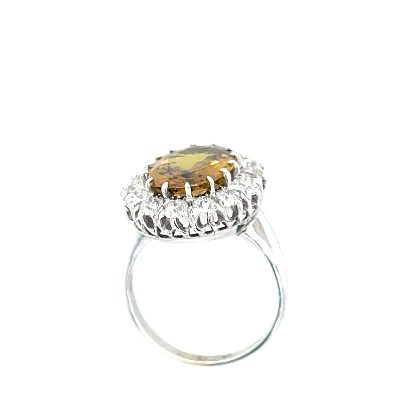 5.46ct Orange Sapphire 1.88ct Old European Cut Diamond 18KW Art Deco Ring 1920s