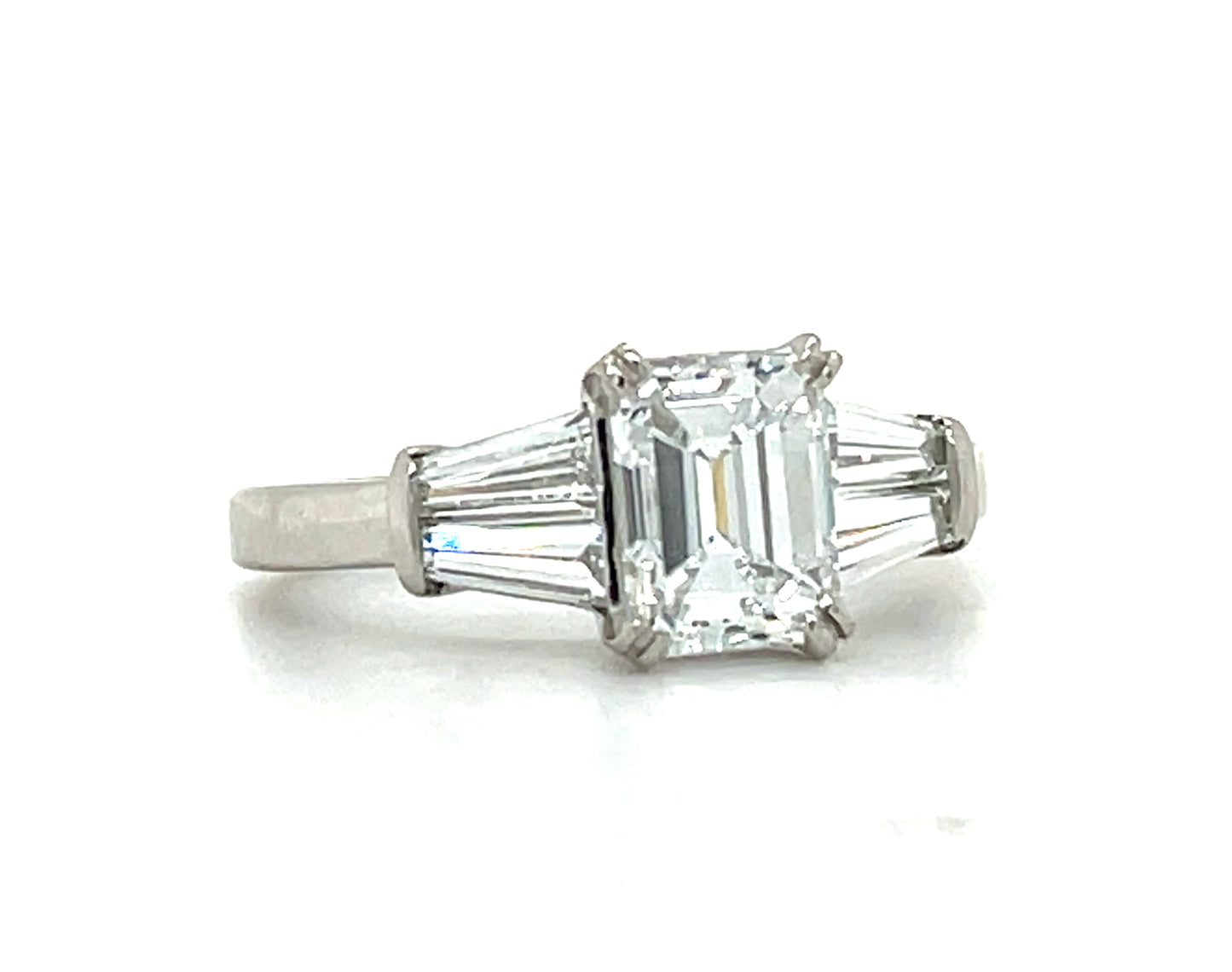 1.41ct Emerald Cut Diamond GIA D VVS2 Platinum Ring .85ct Modified Baguette Diamonds