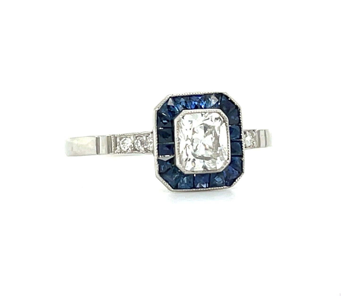 .55ct Radiant Cut Center Diamond .85ct Sap .10ct Dia PT Handmade Ring