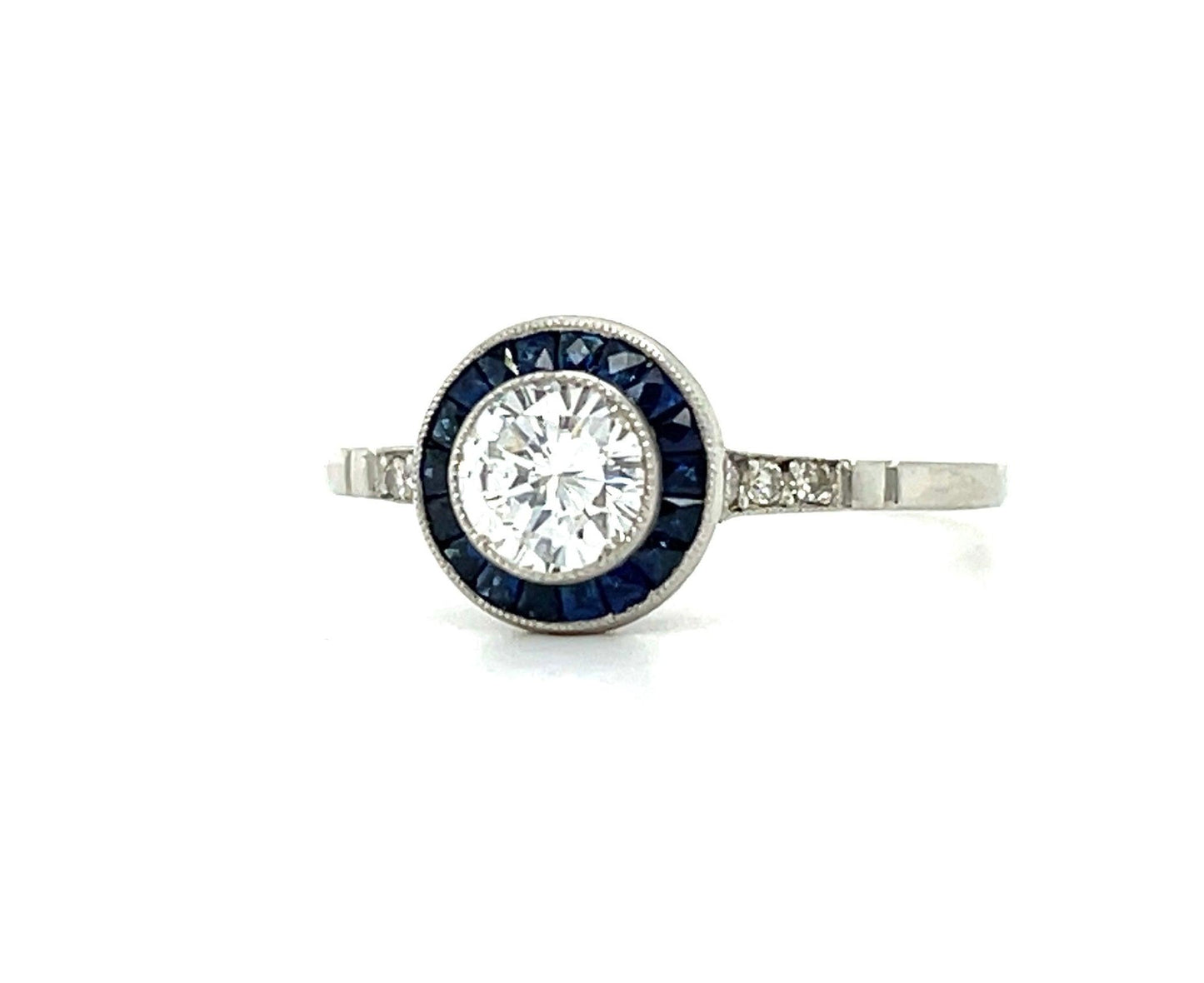 .55ct Round Brilliant Diamond .36ct Calibre Sapphires .12ct SD Platinum Handmade