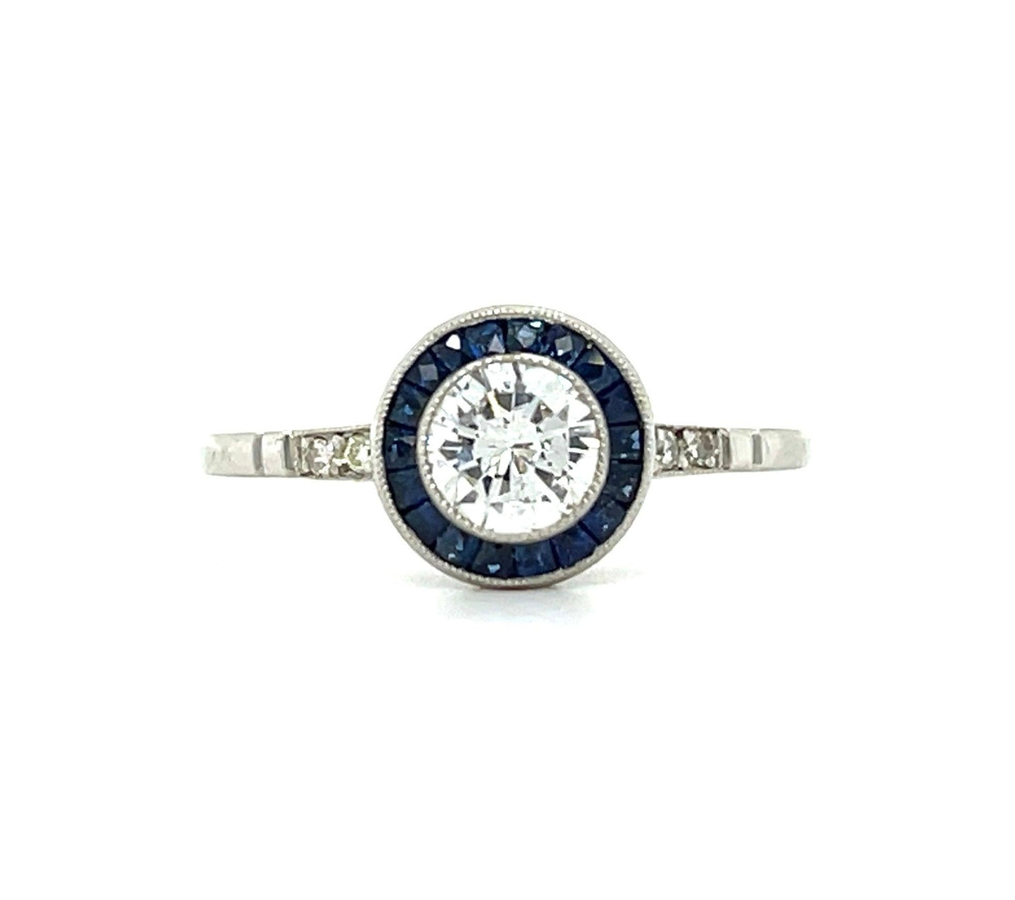 .55ct Round Brilliant Diamond .36ct Calibre Sapphires .12ct SD Platinum Handmade
