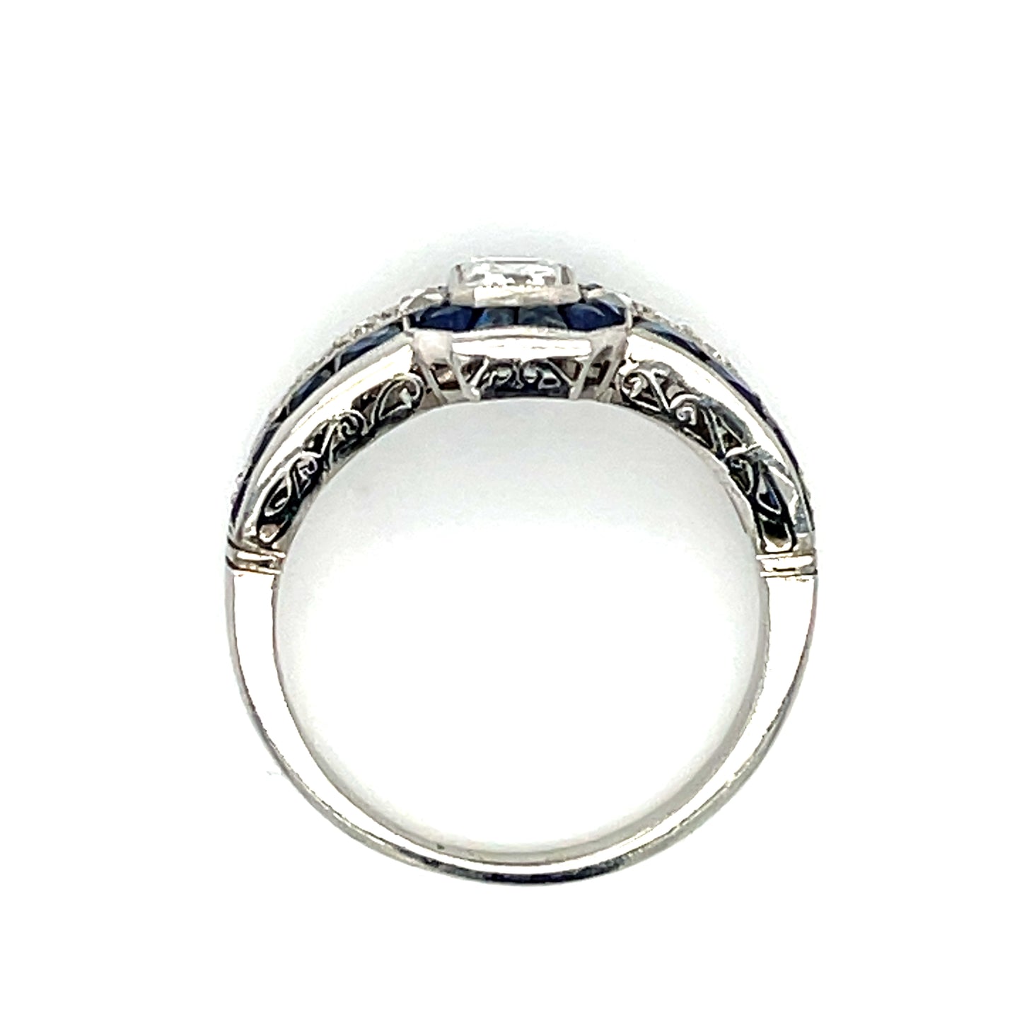 .70ct Emerald Cut Center Diamond Handmade & Inspired PT Ring 1.50ct French-cut Sapphires .25ct SD