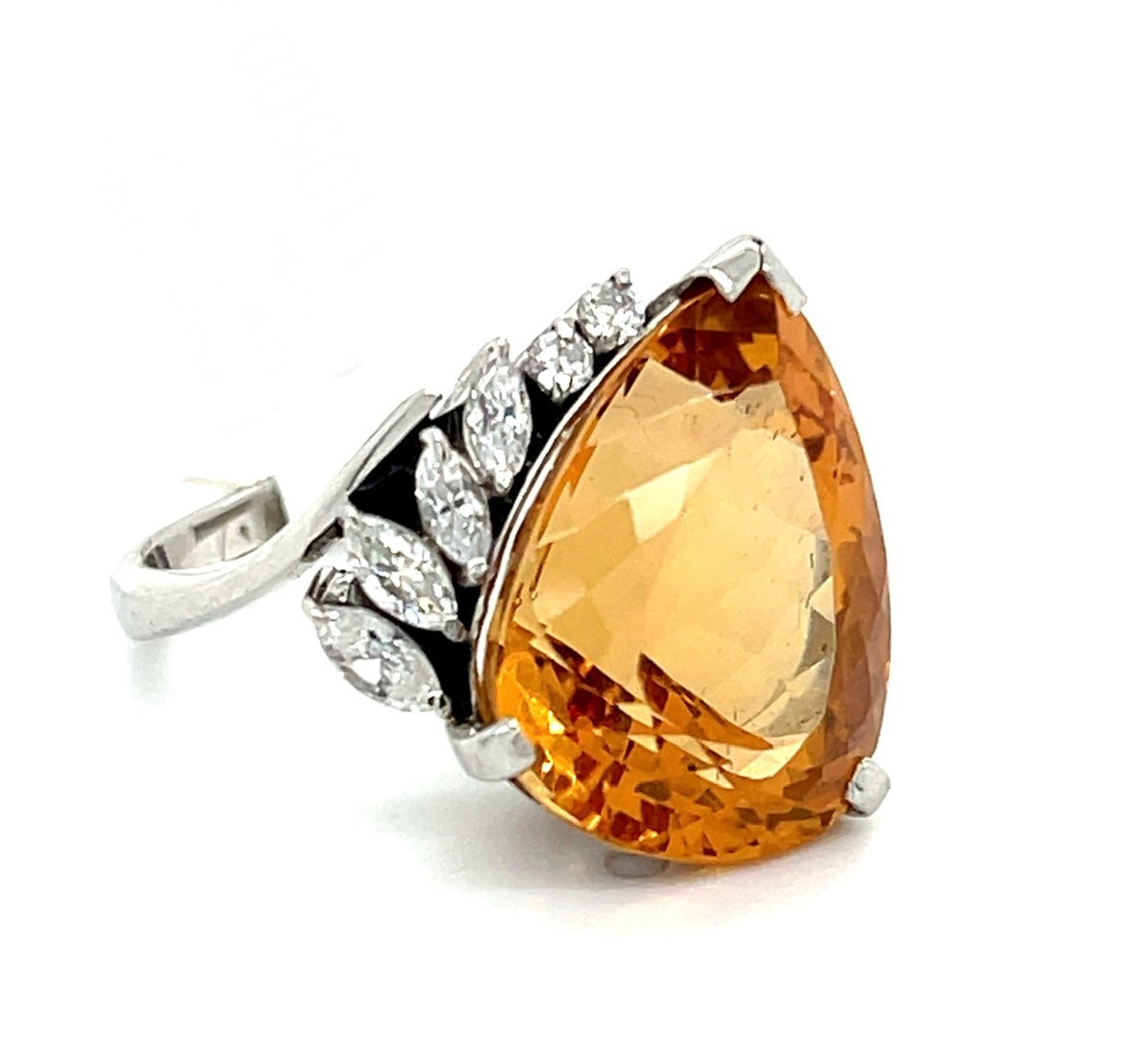 15.61ct Pear Shaped Topaz Ring Platinum (Vintage Circa 1950s) .35ct Diamonds