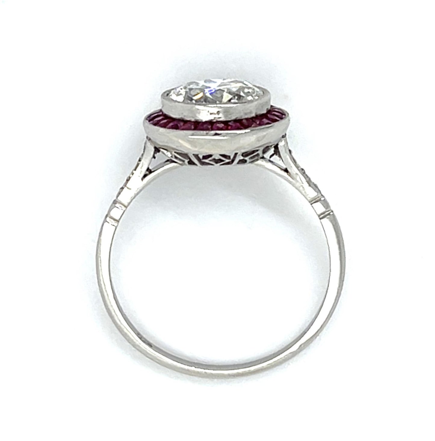 1.69ct H SI2 Old European Diamond 1ct Ruby Platinum Handmade Ring 3.67g 7 Size