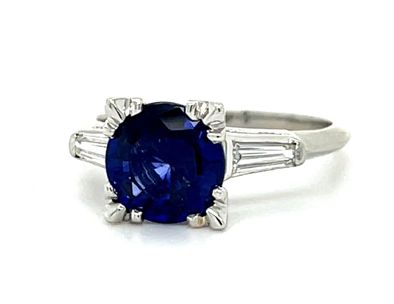 2.14ct Sapphire .40ct Diamond Platinum Ring (Estate 1960s) 5.60g 6.50 Size