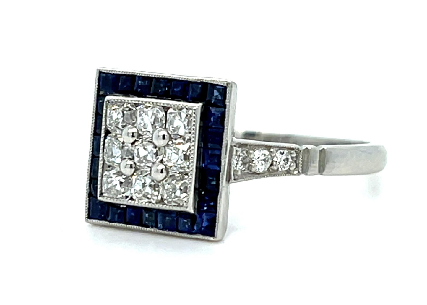 1ct Antique Diamond .96ct Sapphires Platinum Handmade Ring 4.80g 6.75 Size