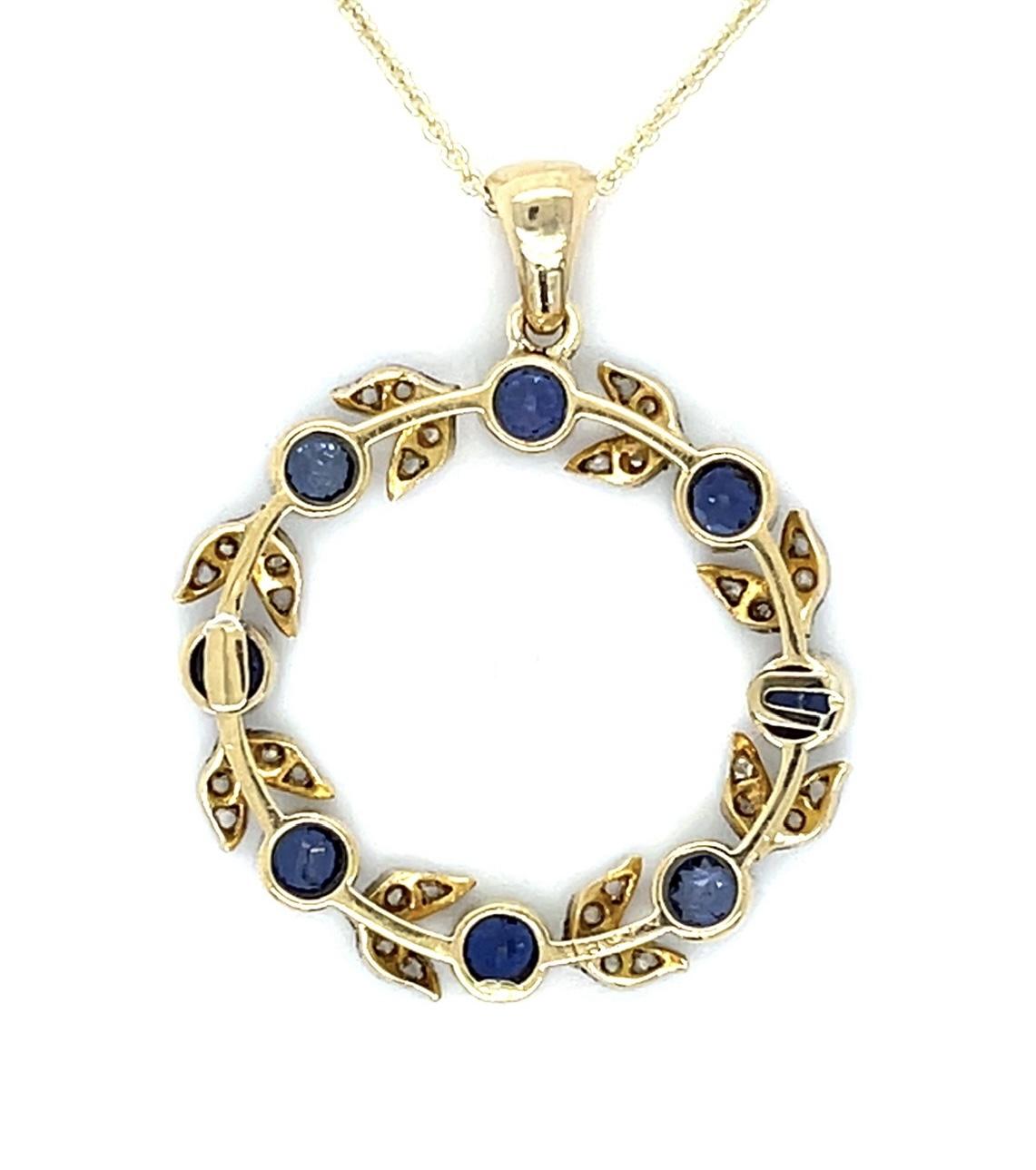 Original Edwardian 1ct Sapphire .80ct Diamond PT+18KY Pendant (Antique 1910s)