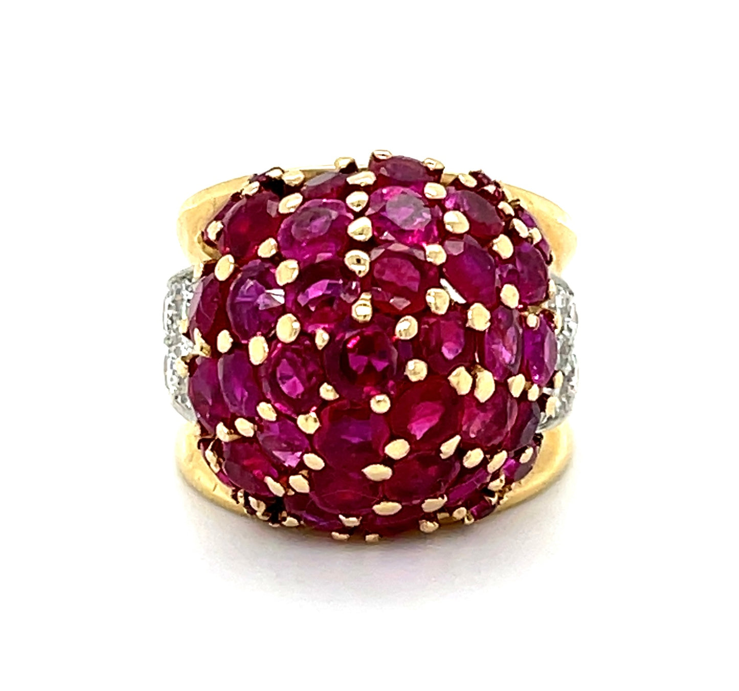 Retro (Circa 1940s) 4.75ct Rubies 14KY Two Tone Ring .75ct Diamonds