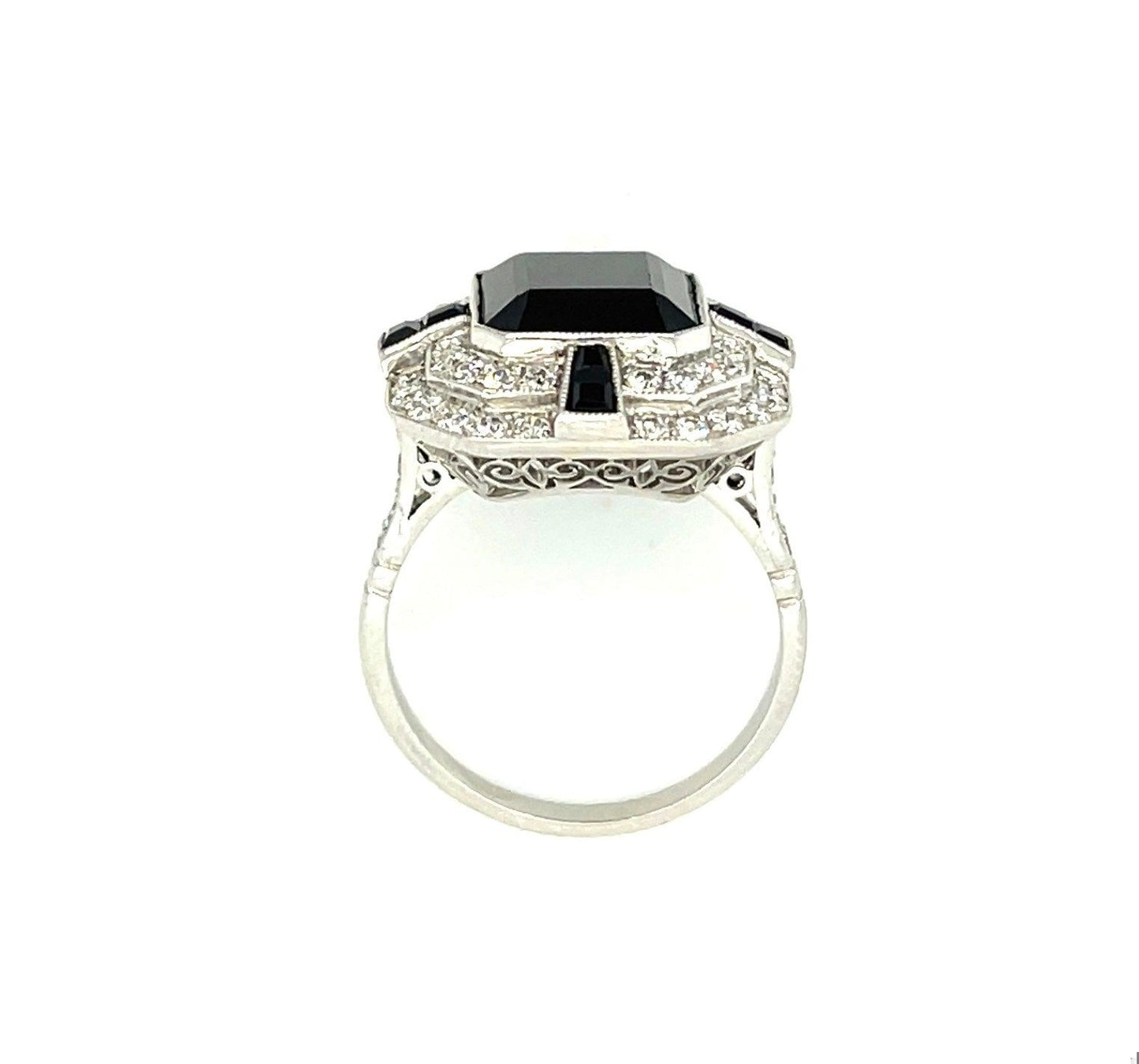 6.07ct Green/Blue Tourmaline .91ct Old European Cut Diamond & Onyx Platinum Ring
