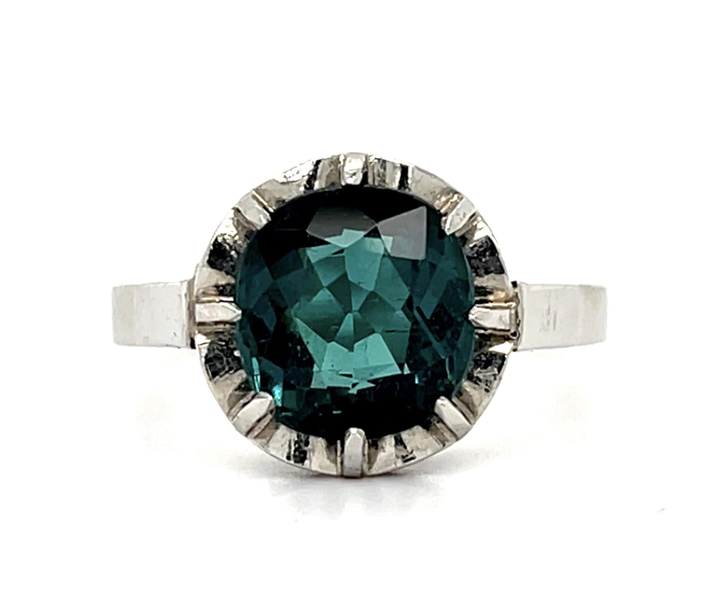 French 2.25ct Green Tourmaline Platinum Ring 6.20g 7 Size