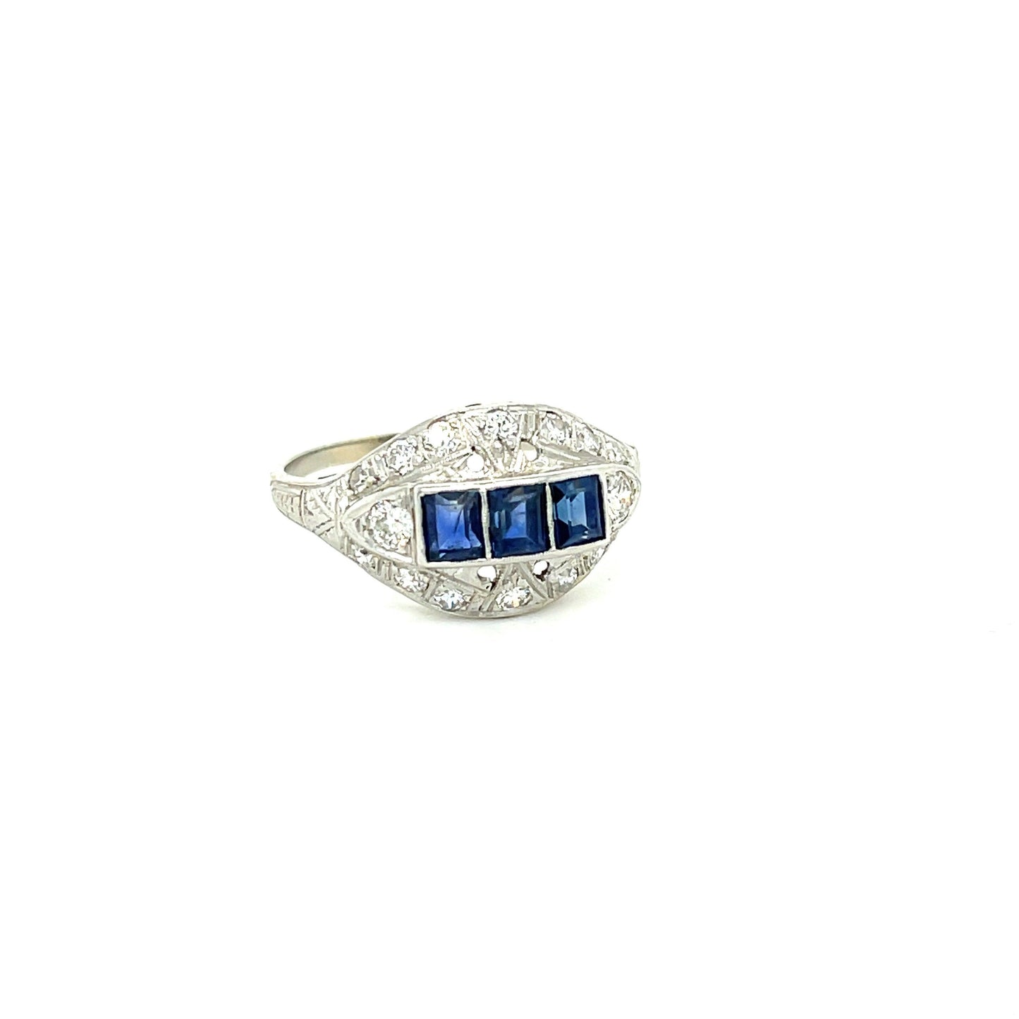 .60ct Square Sapphires .55ct Diamonds Platinum/18KW Vintage Ring