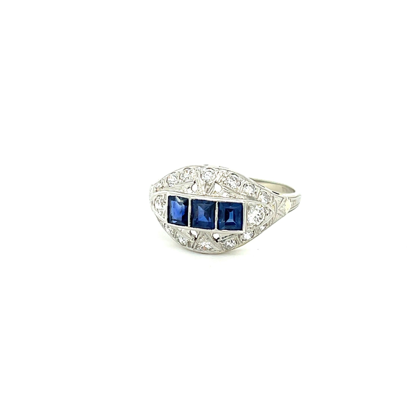 .60ct Square Sapphires .55ct Diamonds Platinum/18KW Vintage Ring