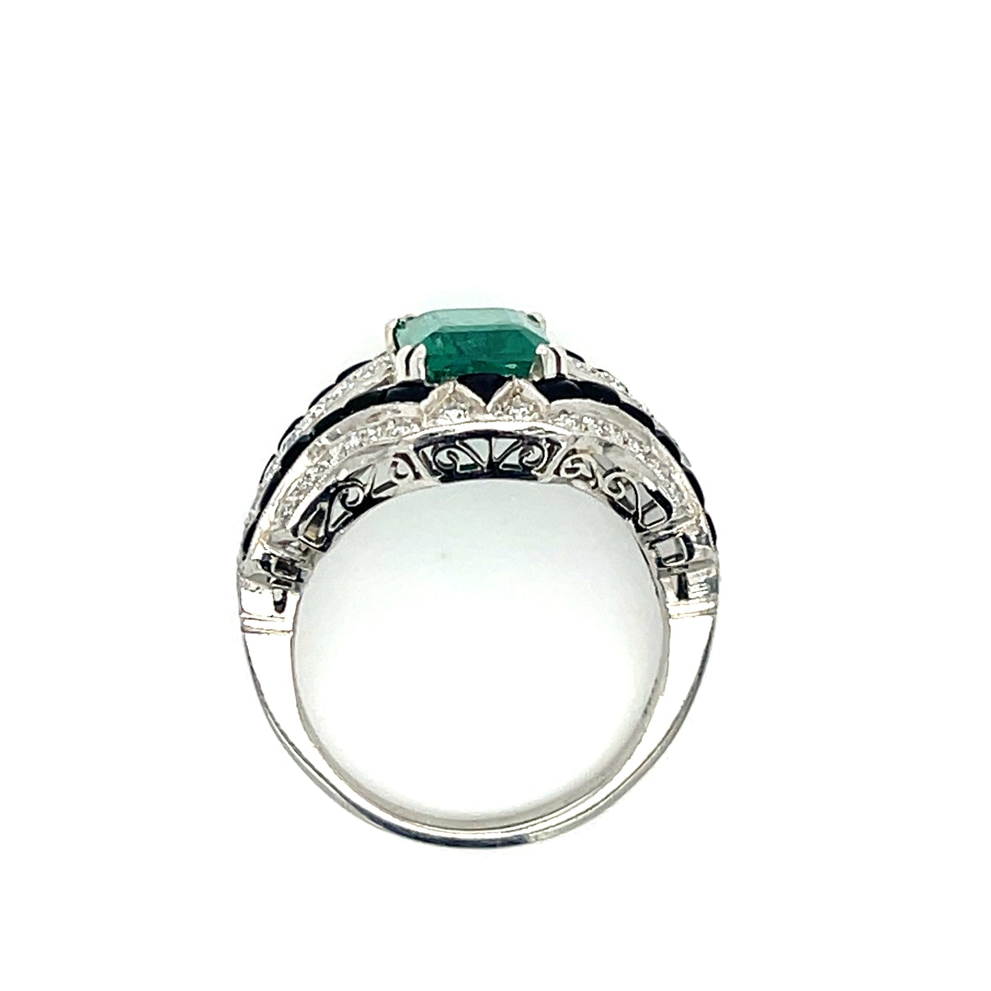 2.40ct Emerald Handmade Ring Platinum .59ct Diamonds and Onyx