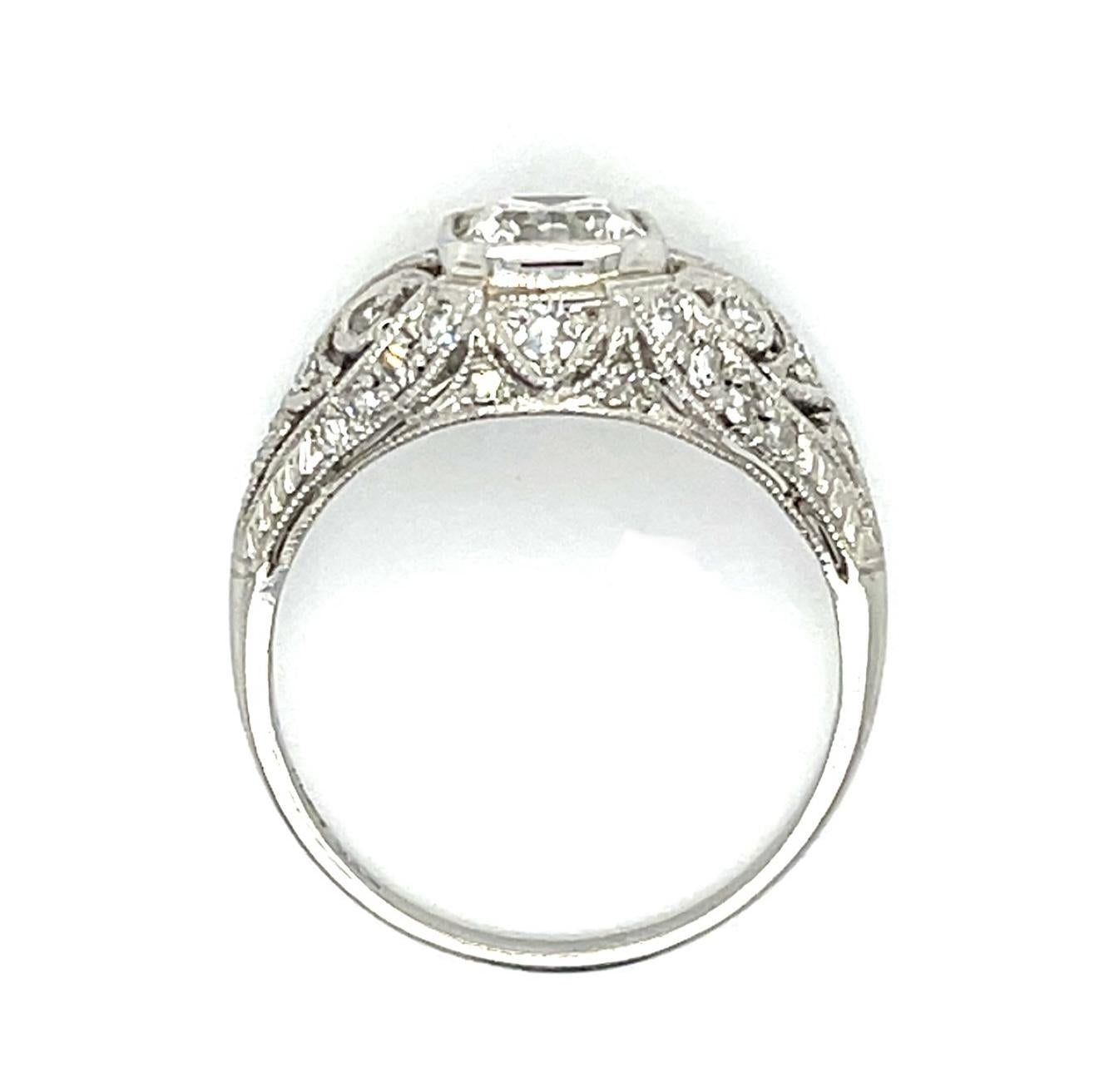 Estate 1.09ct F-g Diamond Cushion Vs1 PT 4.50gr Ring Size 6.50