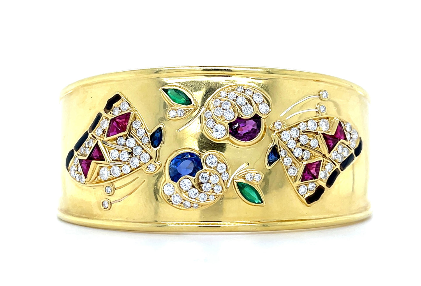 Gemstone Butterfly 18KY Estate Bangle Bracelet 1.80ct Diamonds