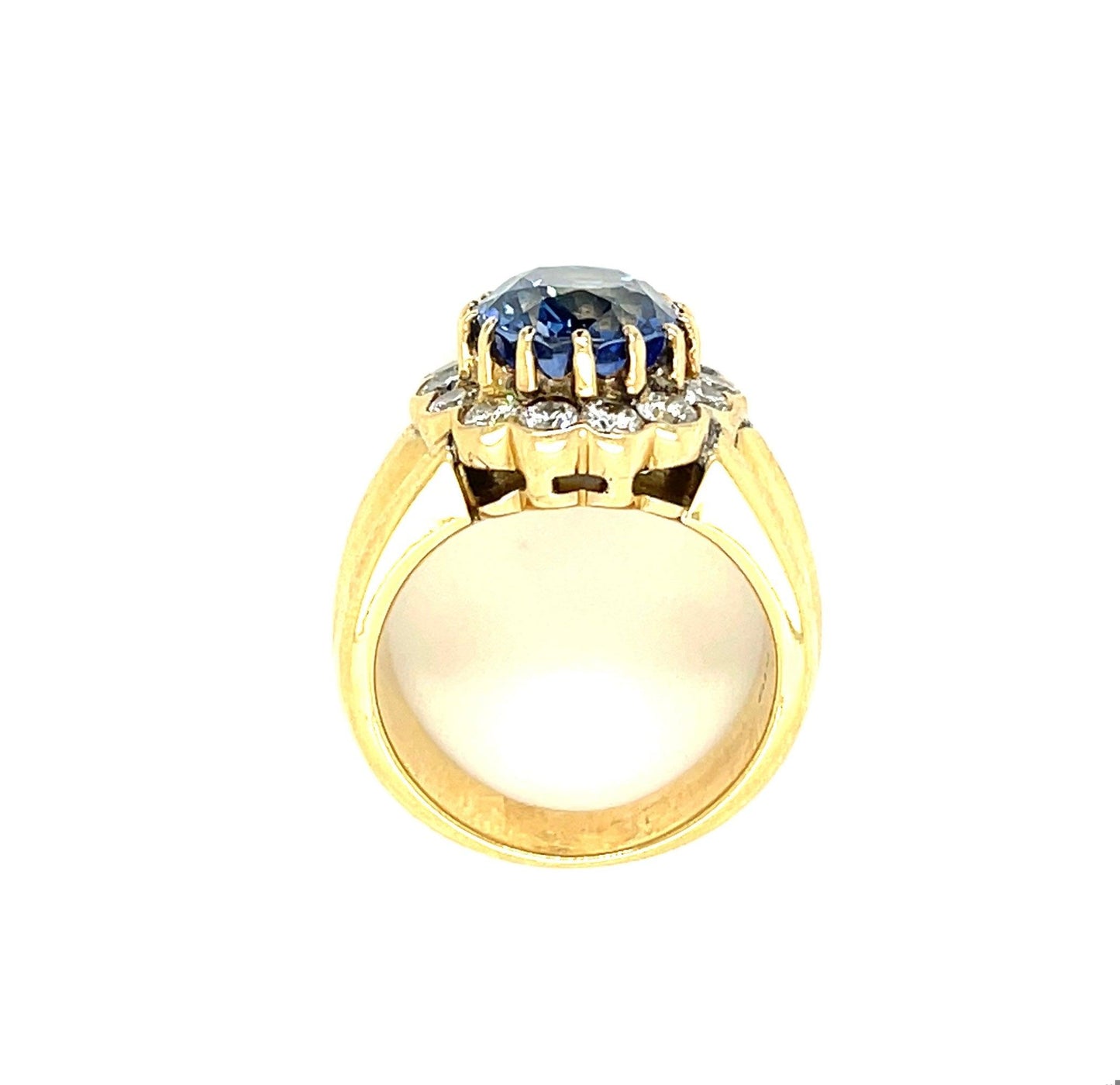 6.47ct GIA Sri Lanka Heated Blue Oval Sapphire 1.01ct Diamond 18KY Vintage Ring