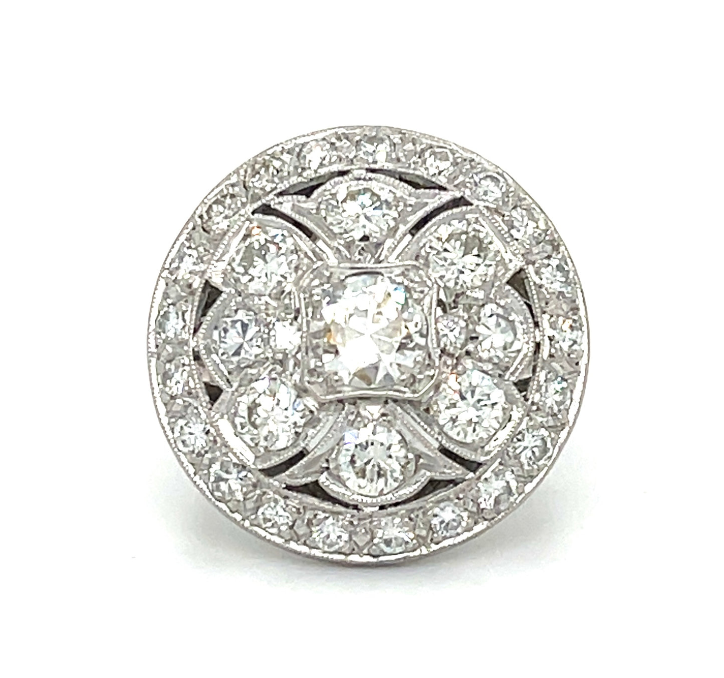 Art Deco .55ct Transitional Cut Center Diamond Palladium Vintage Ring (Circa 1930s) 2.20ct SD