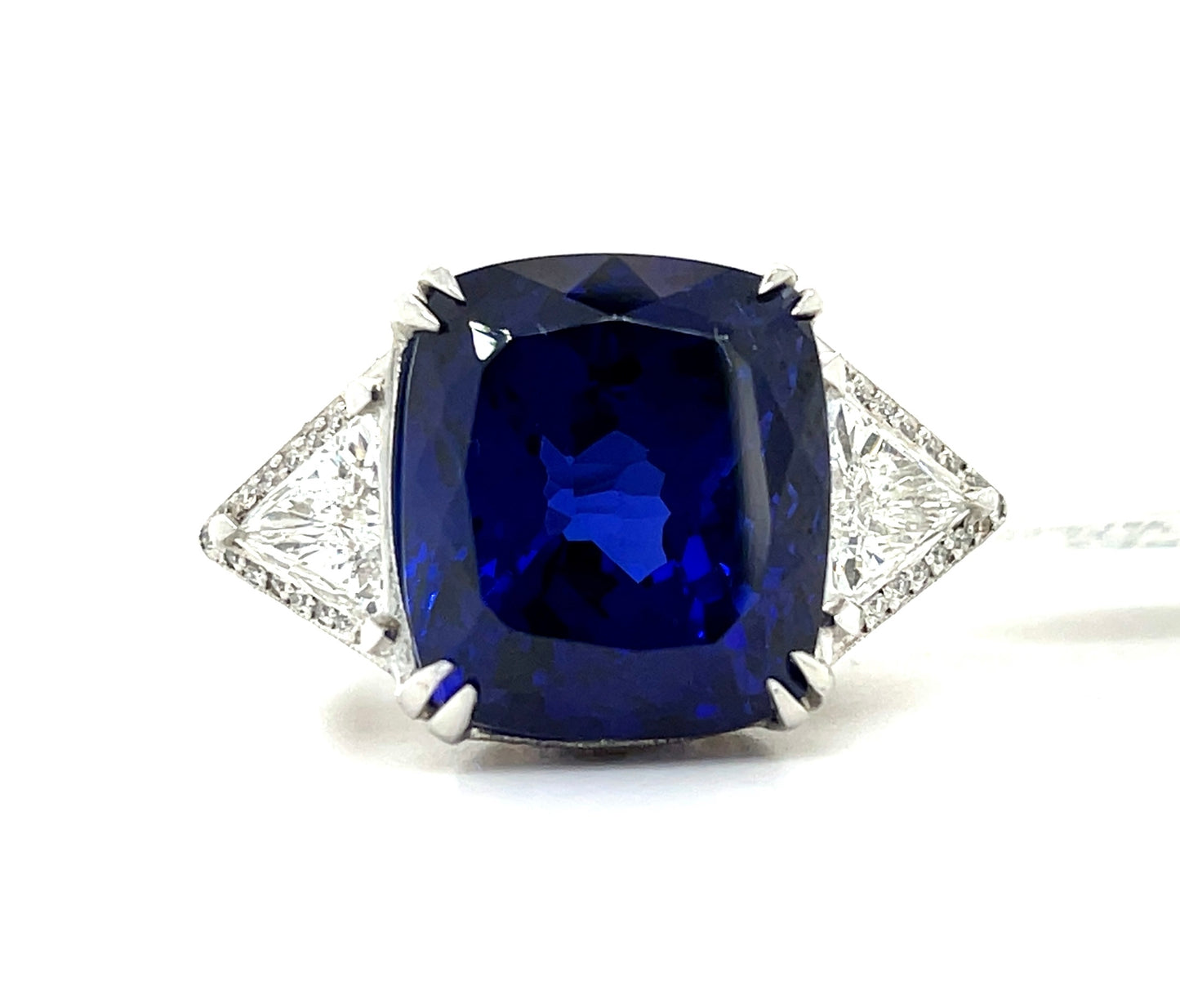 26.96ct Tanzanite 1.24ct Trillion Cut Diamonds Platinum+18KY Estate Ring