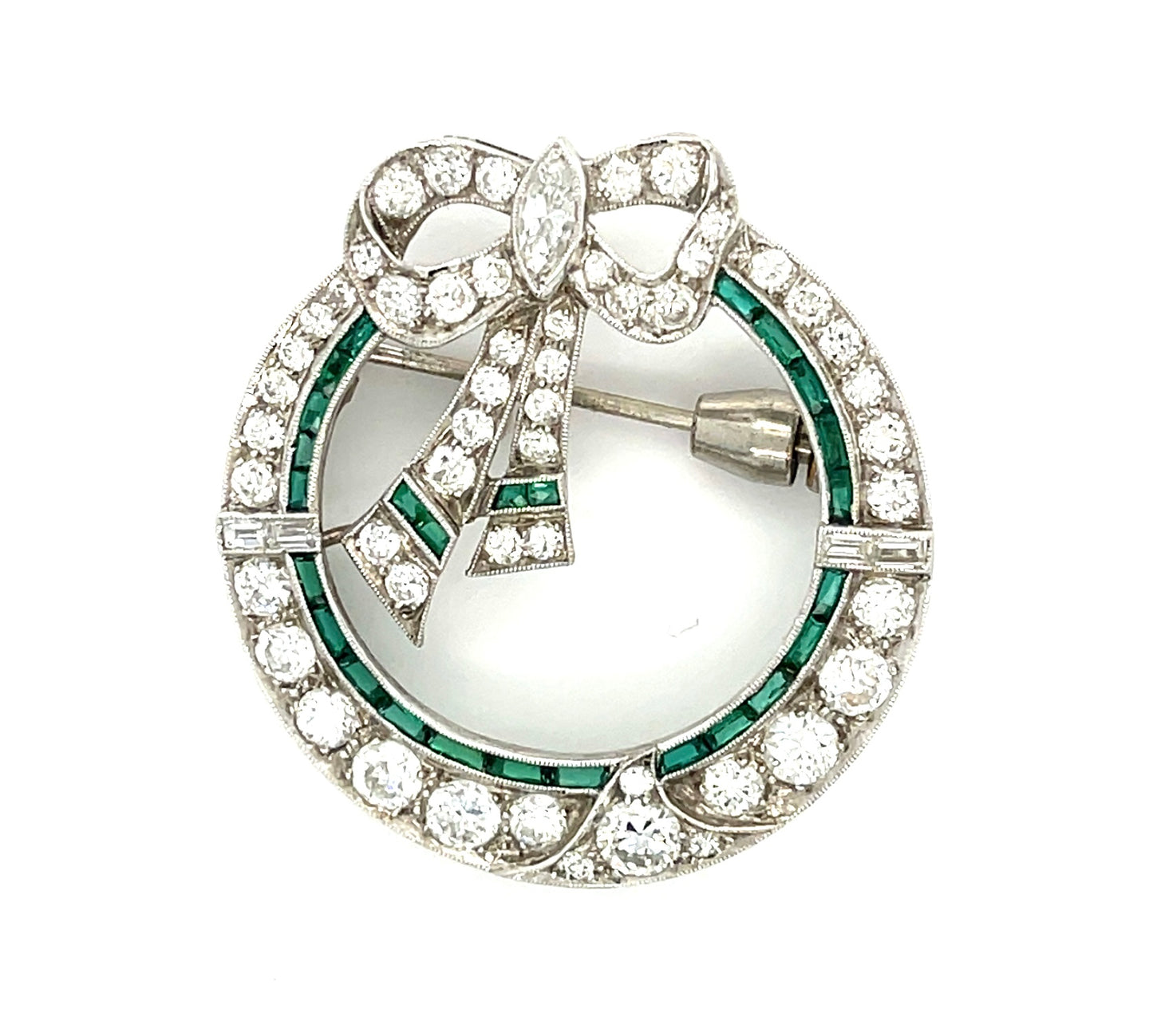 Art Deco (Circa 1920s) 3ct Diamonds Platinum Antique Bow Brooch