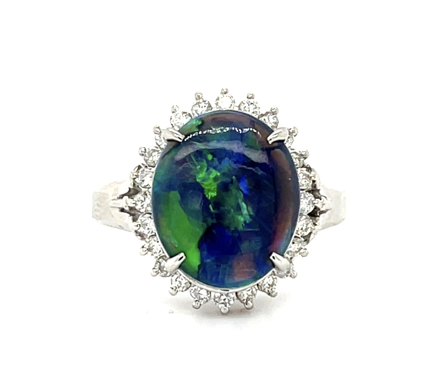 2.20ct Australian Opal PT 900 Ring .30ct Diamond 6.20g 6 Size
