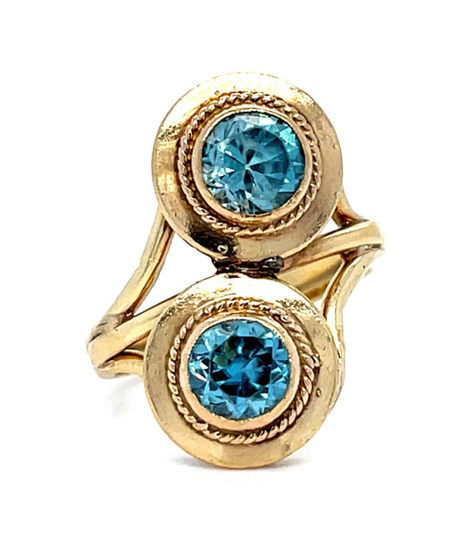 1.70ct Blue Zircon 14KY Ring (Vintage 1940s) 4.77g 5 Size