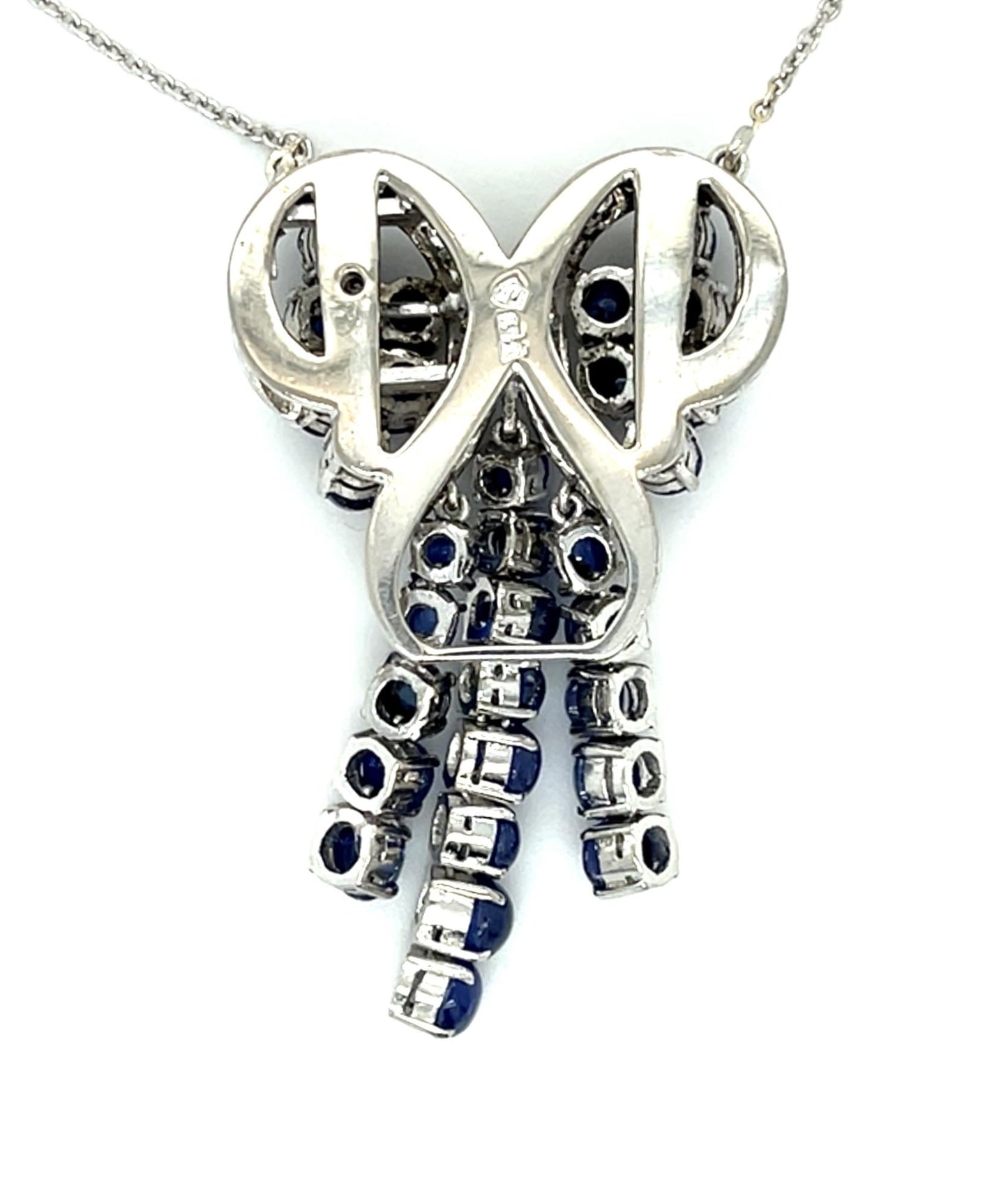 6ct Cabochon Sapphire .75ct Diamond Platinum Pendant (Vintage 1960s) 15.32g 14KY