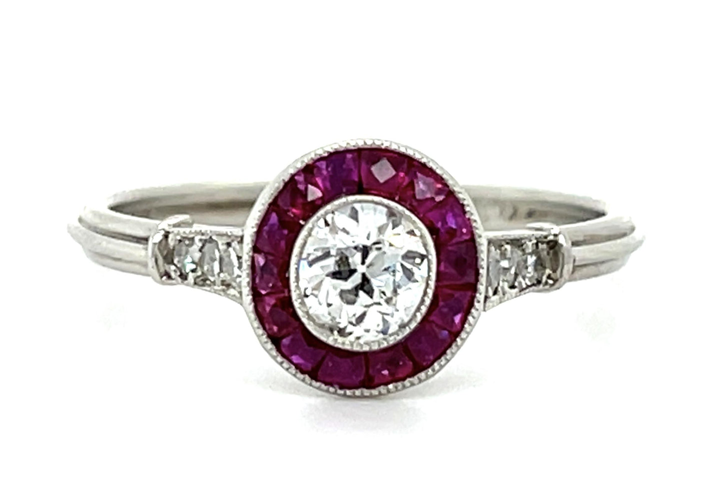 .35ct Old European Diamond .34ct Ruby Platinum Handmade Inspired Ring 2.90g