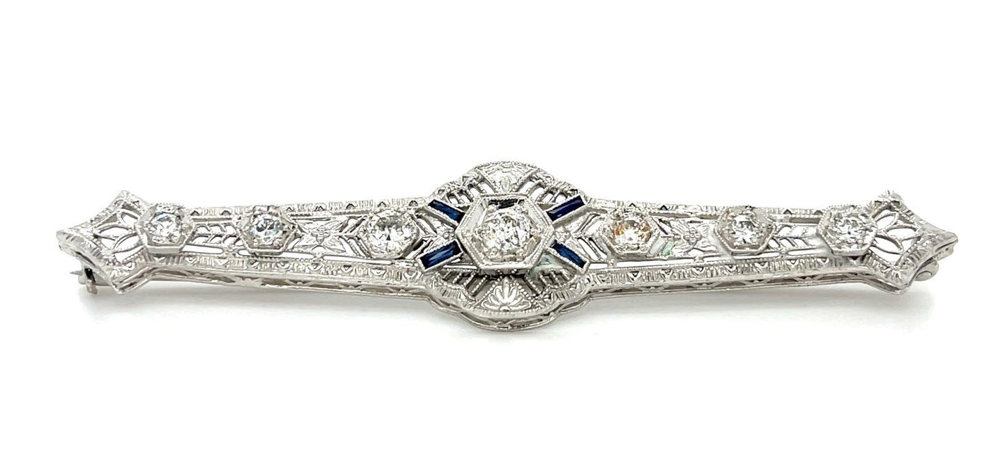 Original Art Deco .86ct OEC 14KW Vintage Brooch (c 1930s) 2.75" 6.24g