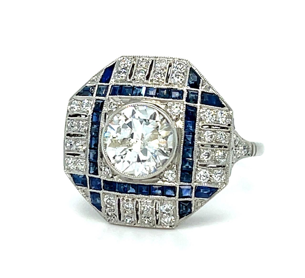 1.10ct Round Brilliant Diamond 1.10ct Sapphire Platinum Handmade Ring .80ct SD 5