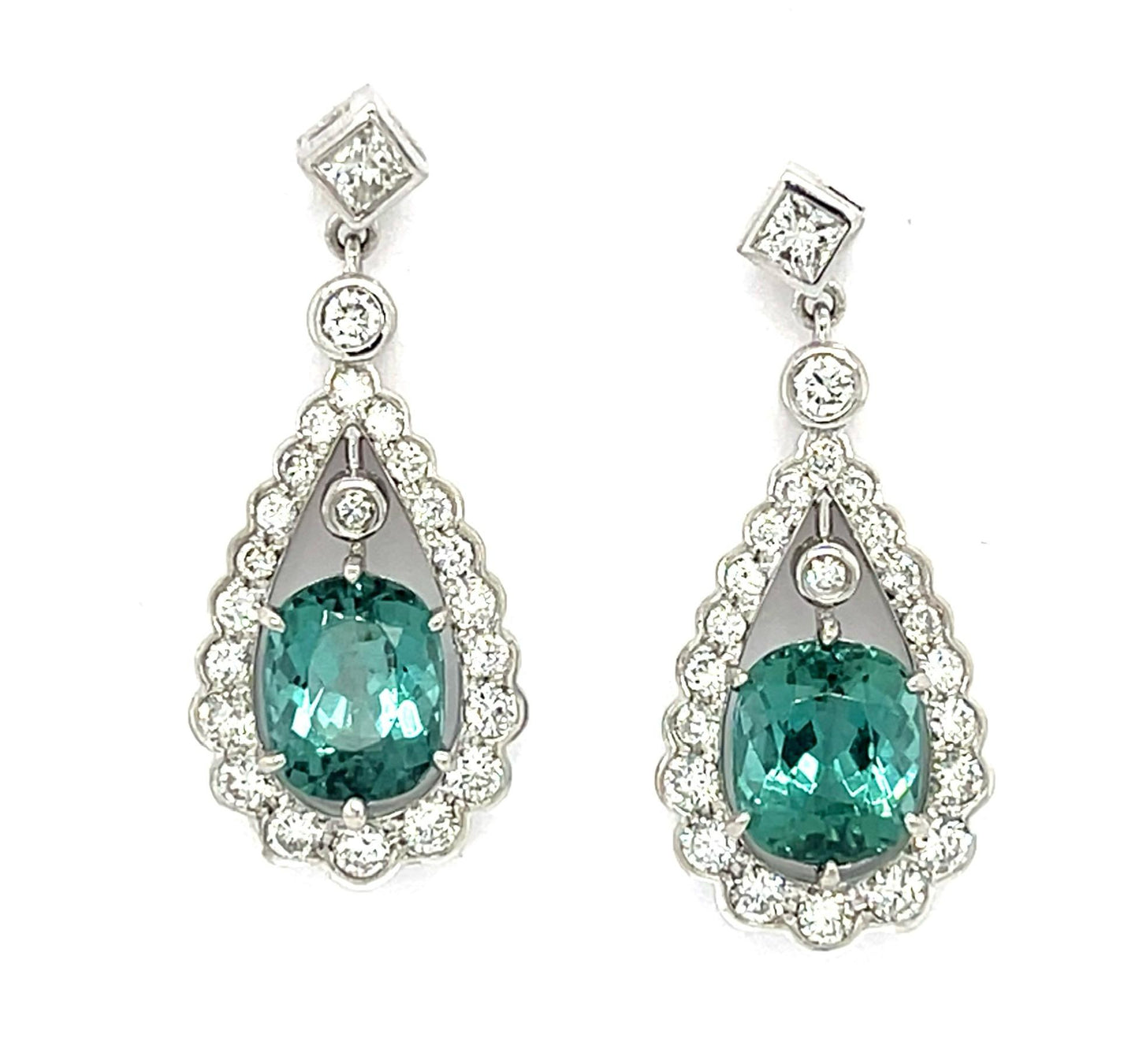4.78CT Oval Tourmaline Platinum Earrings 10.50g 1.25"