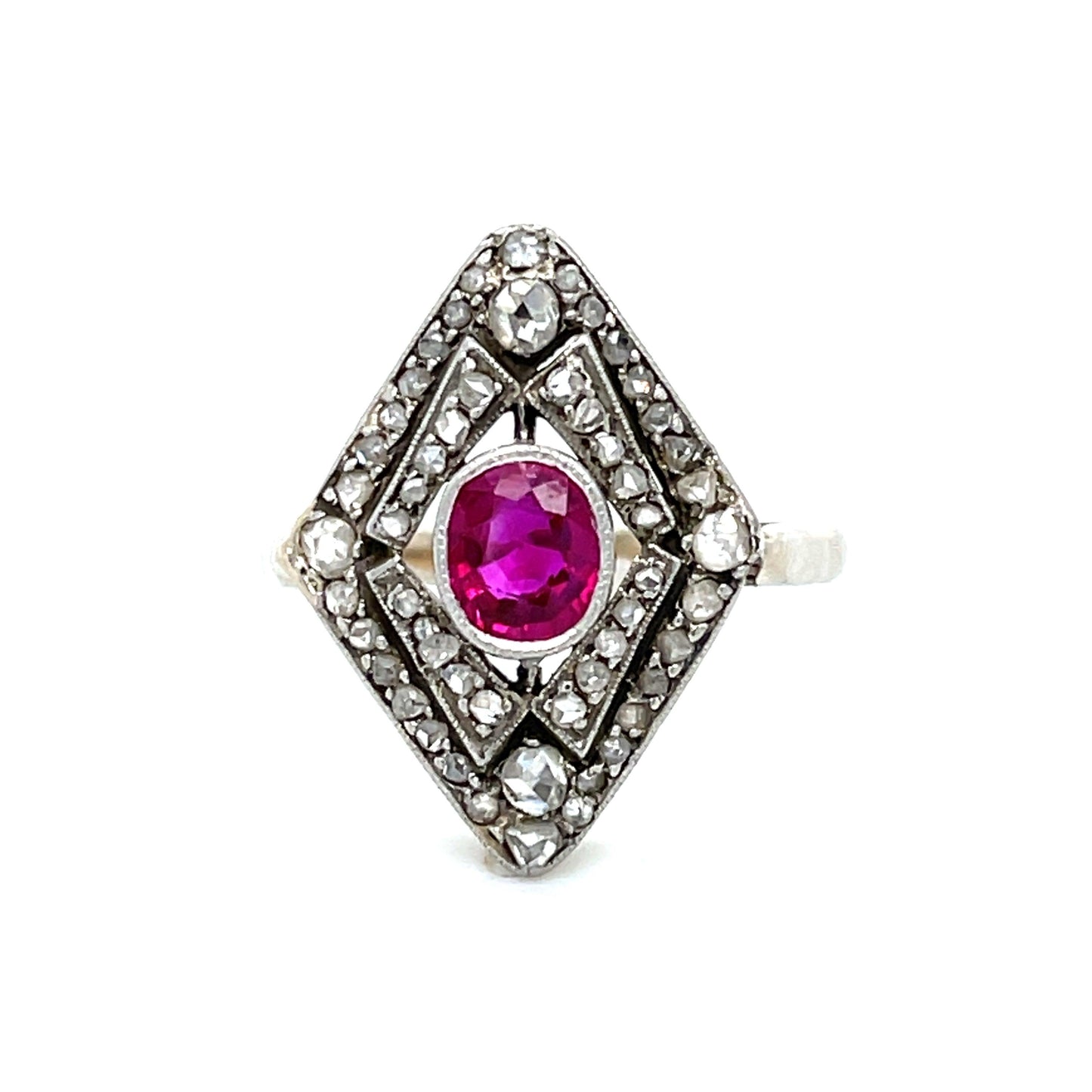 .75ct Ruby .76ct Diamond 14K+Platinum Antique Edwardian Ring (Circa 1910) 4.96gr