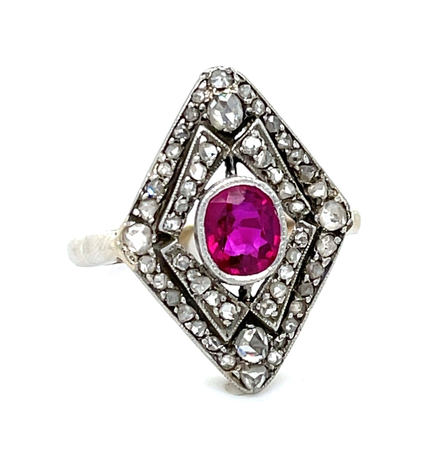 .75ct Ruby .76ct Diamond 14K+Platinum Antique Edwardian Ring (Circa 1910) 4.96gr