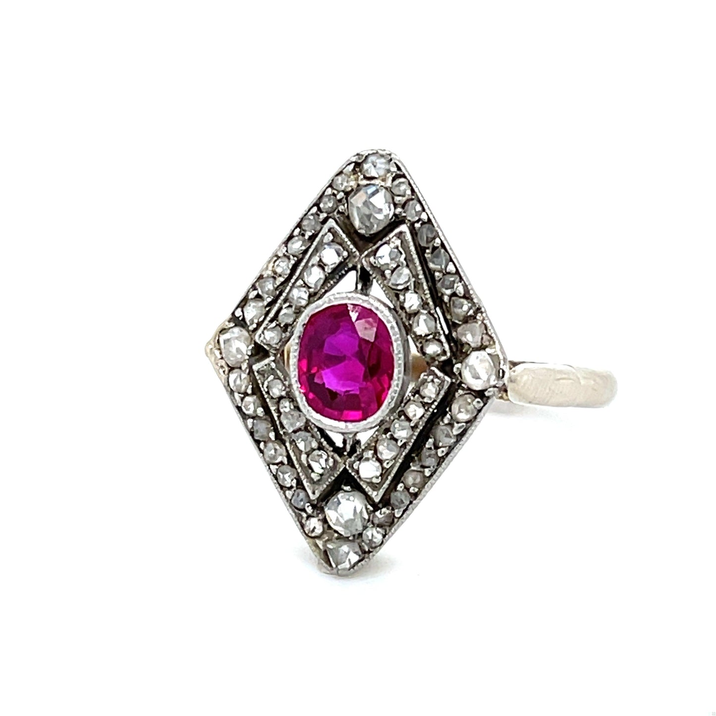 .75ct Ruby .76ct Diamond 14K+Platinum Antique Edwardian Ring (Circa 1910) 4.96gr