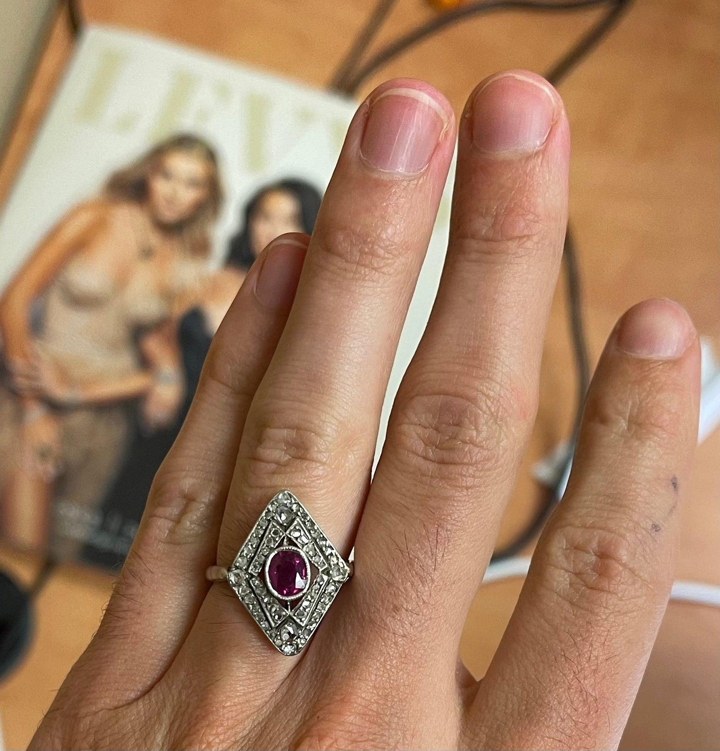 .75ct Ruby .76ct Diamond 14K+Platinum Antique Edwardian Ring (Circa 1910) 4.96gr