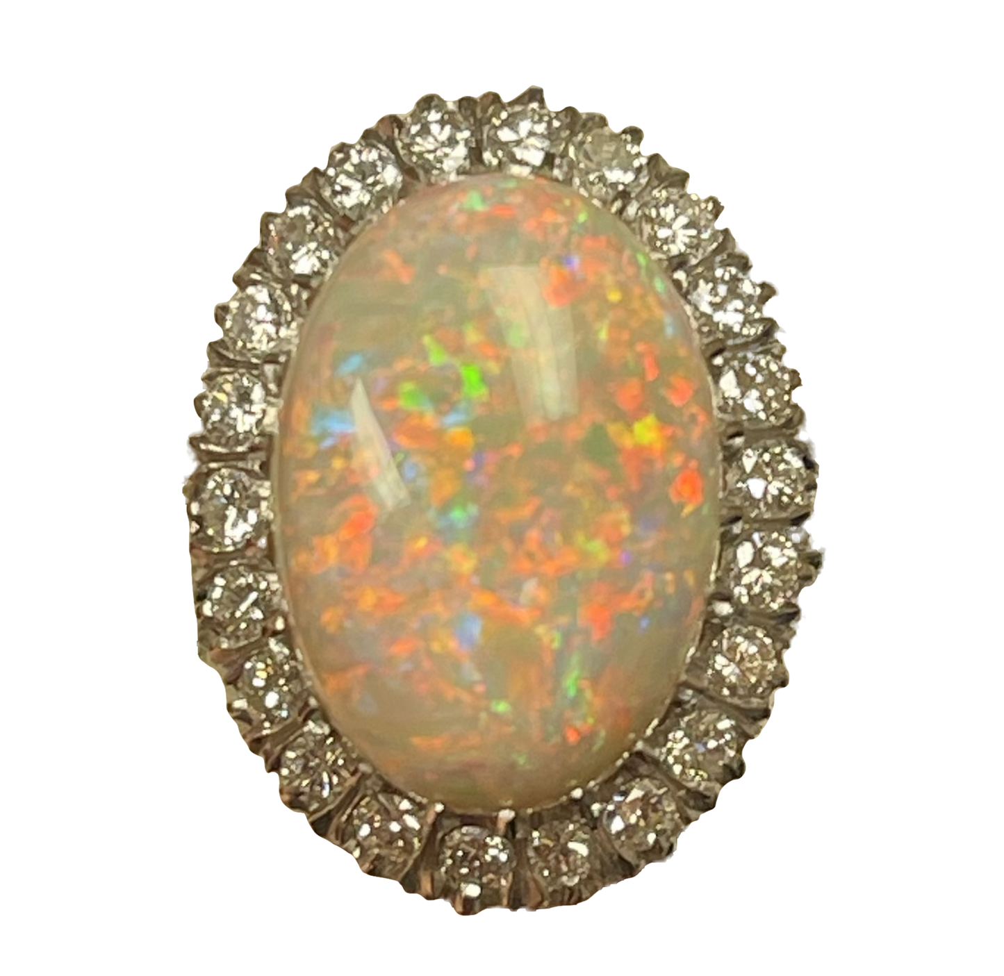 13.11ct Australian Fire Opal 1.35ct Diamonds Platinum Handmade Ring
