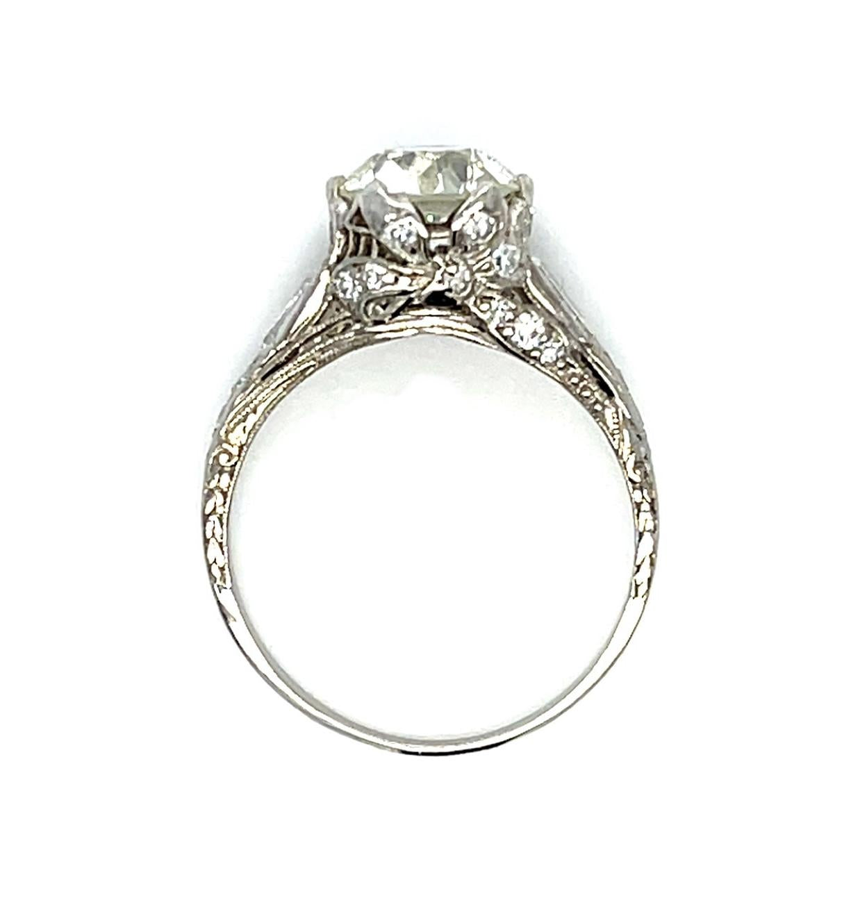 Art Deco 1.63ct K VS2 Euro Dia .30ct Platinum Ring (Antique 1920s) 6.50 Size