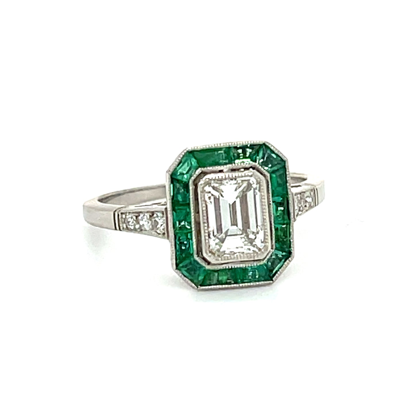 1ct Emerald Cut Diamond GIA I VVS2 Platinum Handmade & Inspired Ring 1ct Calibre Emeralds .12ct SD