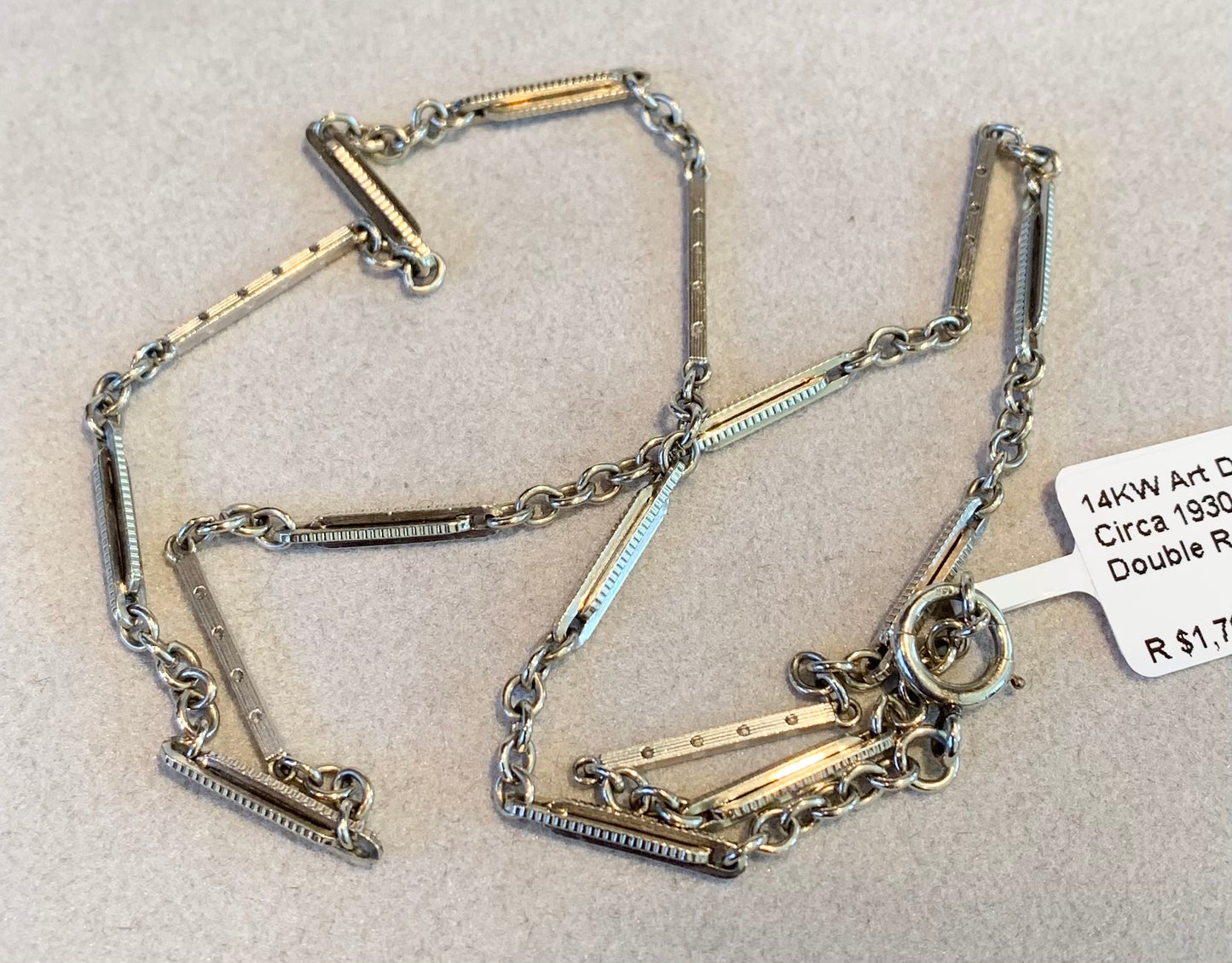 Estate 14KY White Gold 9.20gr Art Deco Chain Circa 1930s Double Row Bracelet Le