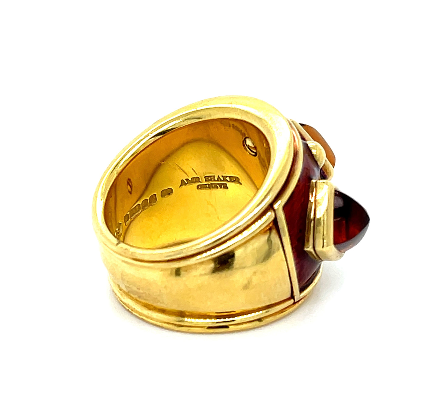 Cabochon Citrine and Enamel 18KY Estate Ring Signed "Amir Shaker" "(ch)"
