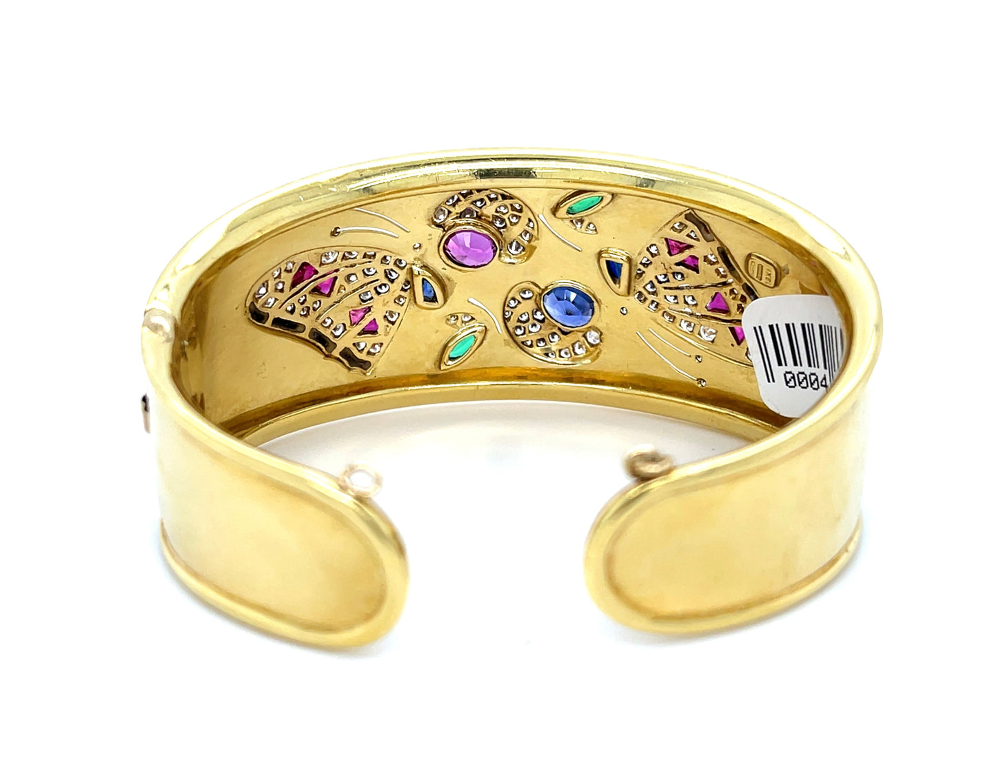 Gemstone Butterfly 18KY Estate Bangle Bracelet 1.80ct Diamonds