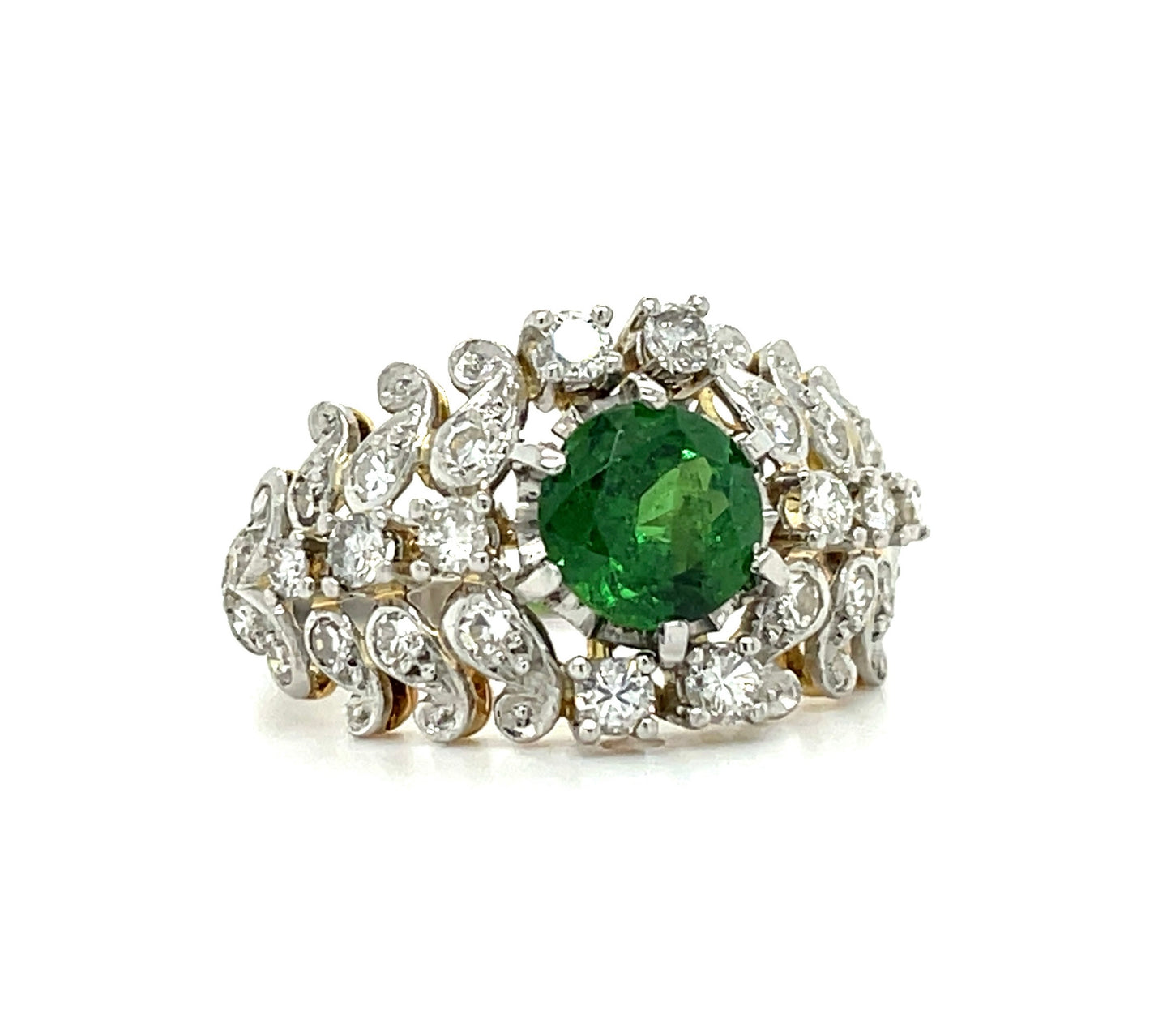 Edwardian Ring 1.64ct Tsavorite Garnet .80ct Diamonds Platinum over 18KY Antique (Circa 1900s)