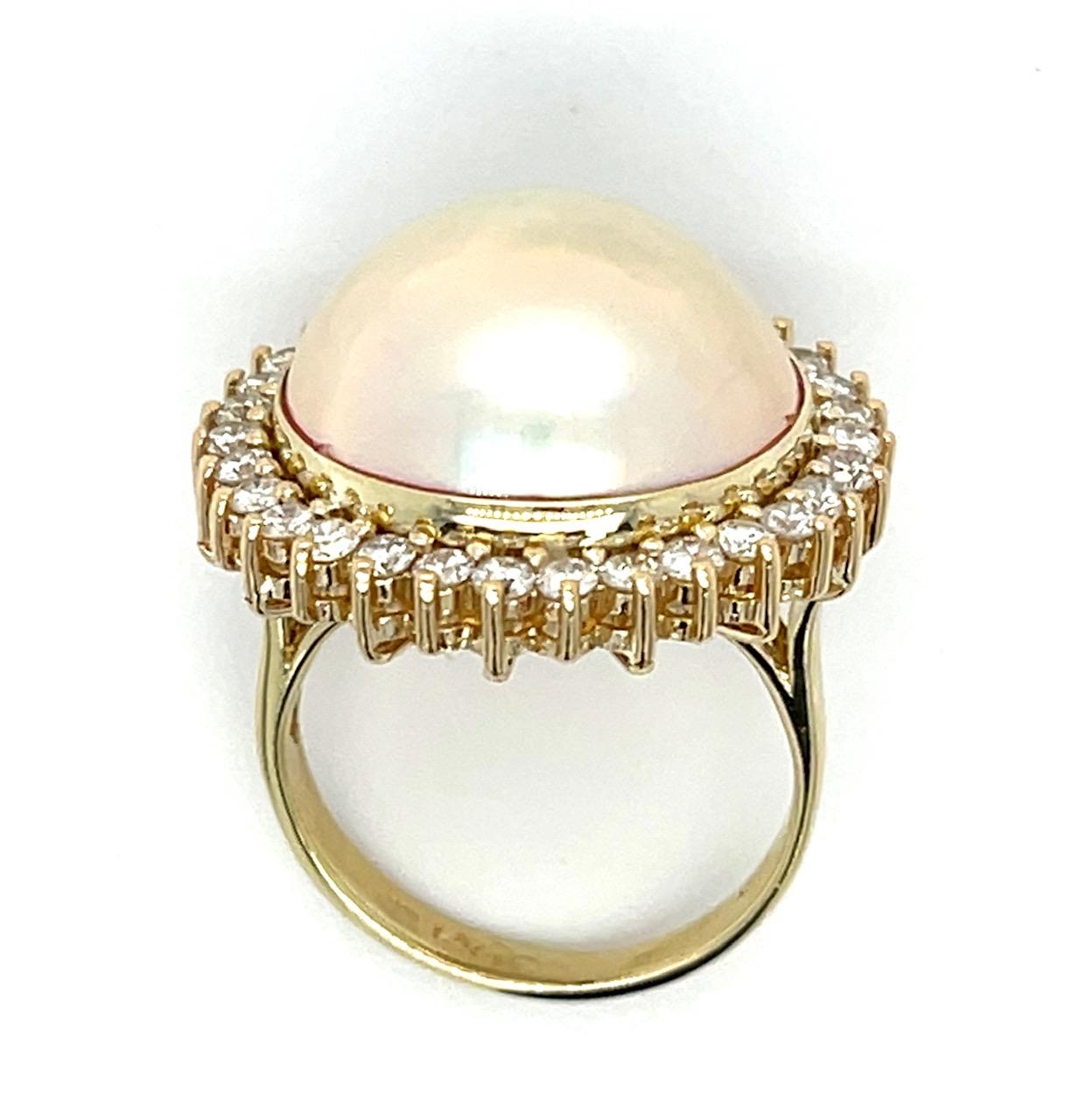 Mabe Pearl .78ct Diamond 14KY Estate Ring (Estate 1970s) 8.60g 5 Size