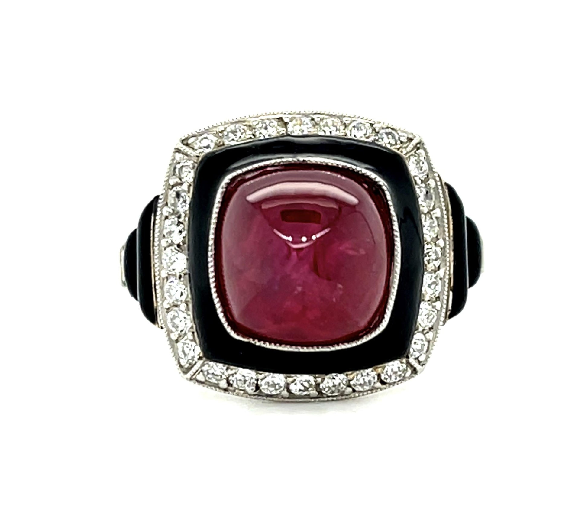 5.43ct No Heat Cabochon Sugarloaf Ruby (No Cert) .45ct Diamond Enamel Handmade P